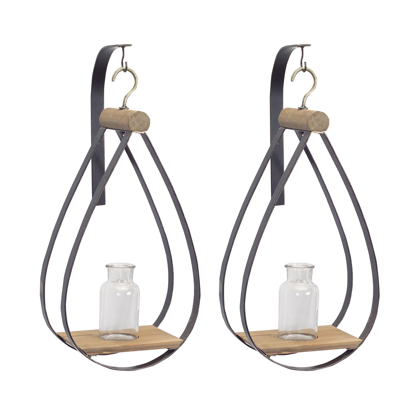 Hanging Bottle Vase in Teardrop Frame (Set of 2)