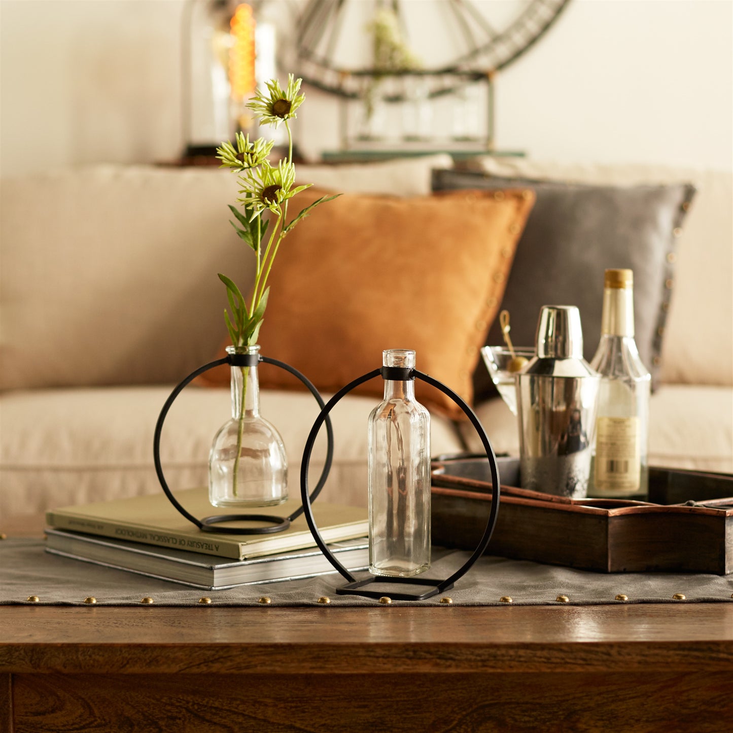 Modern Hanging Bottle Vase in Circle Stand (Set of 4)
