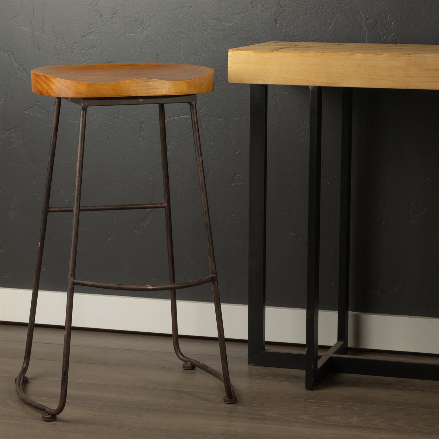 Industrial Wood Bucket Seat Stool 30"H