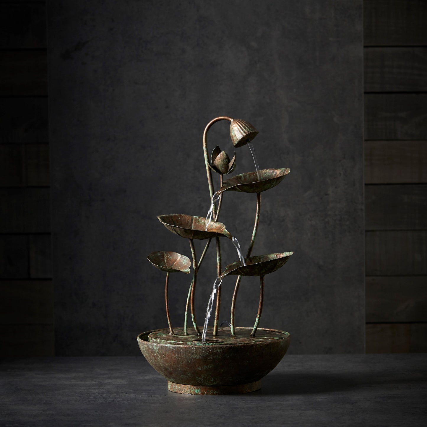 Rustic Metal Lotus Leaf Fountain 19.5"H