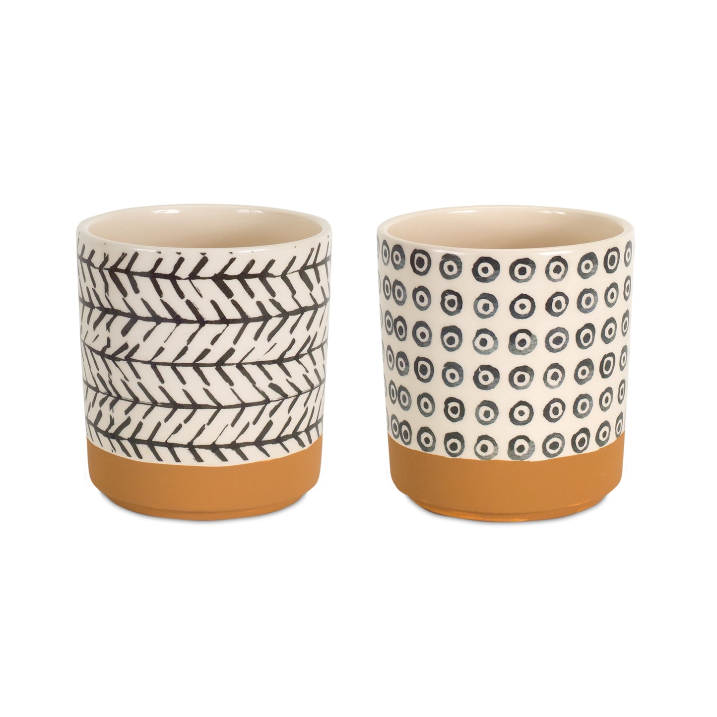 Geometric Patterned Pot with Terra Cotta Accent (Set of 4)