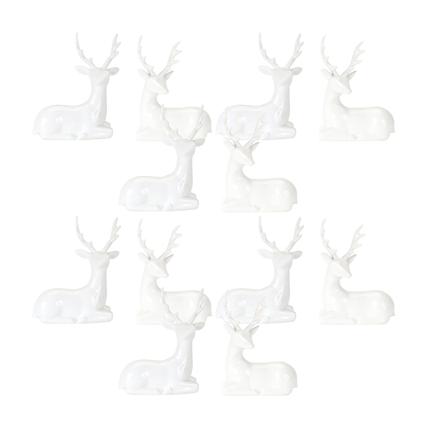 Modern White Winter Deer Figurine (Set of 12)