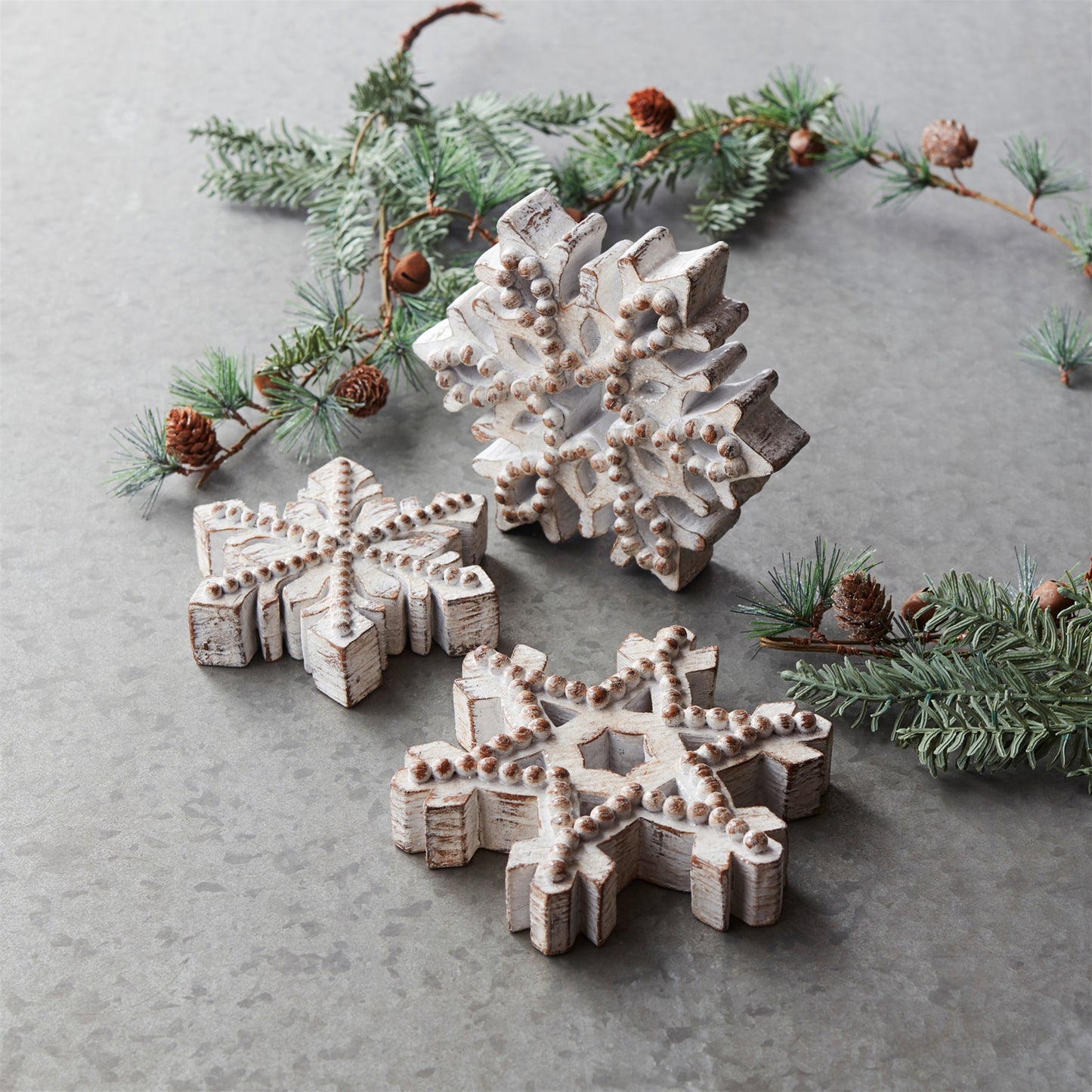 Beaded Wood Design Snowflake Decor (Set of 3)