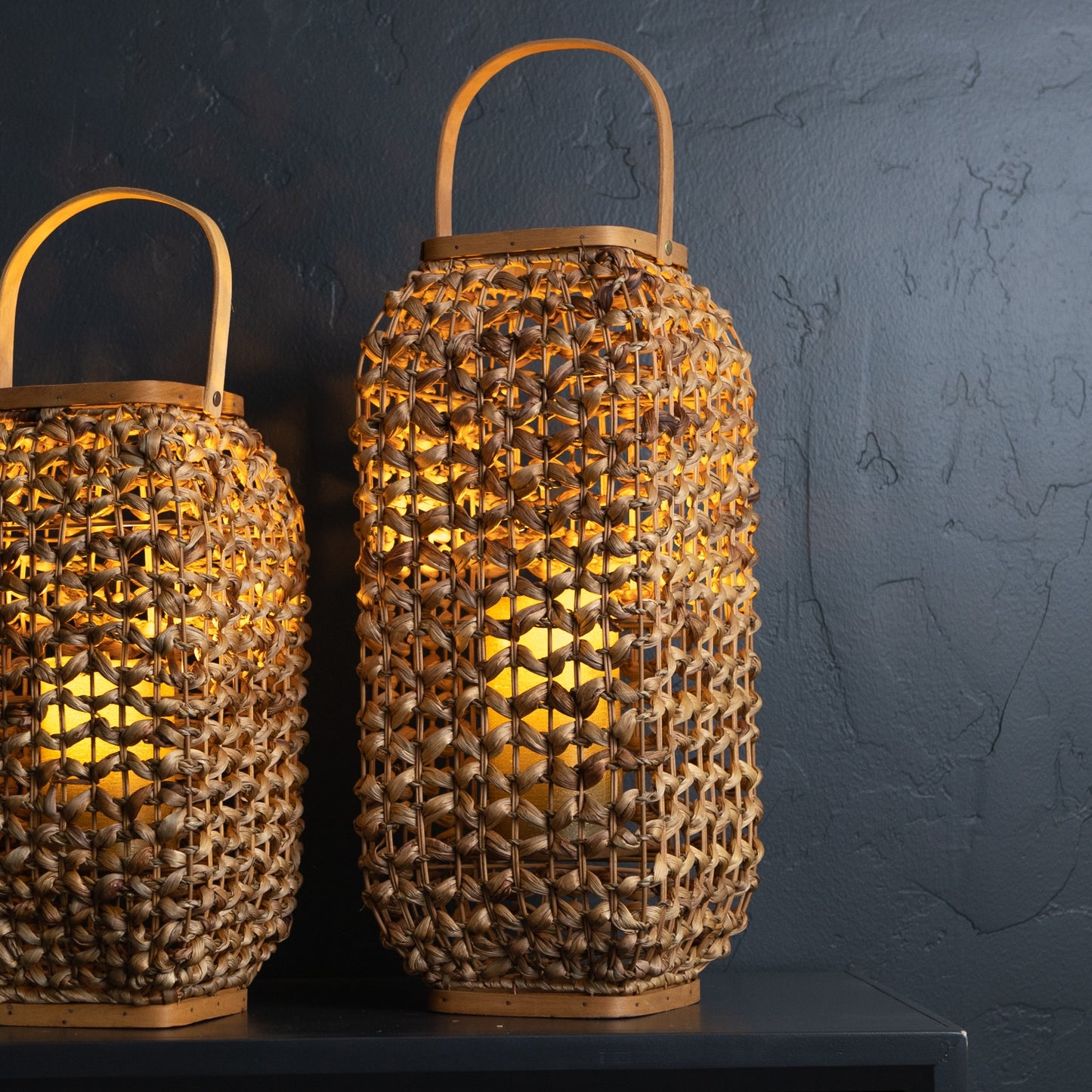 Woven Wicker Lantern with Glass Insert 20"H