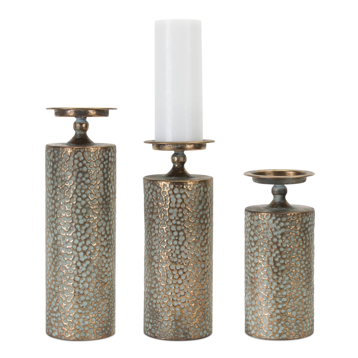 Hammered Bronze Metal Candle Holder (Set of 3)