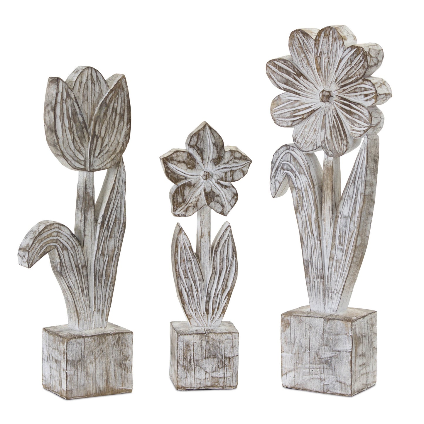 White Washed Potted Floral Sculpture (Set of 3)