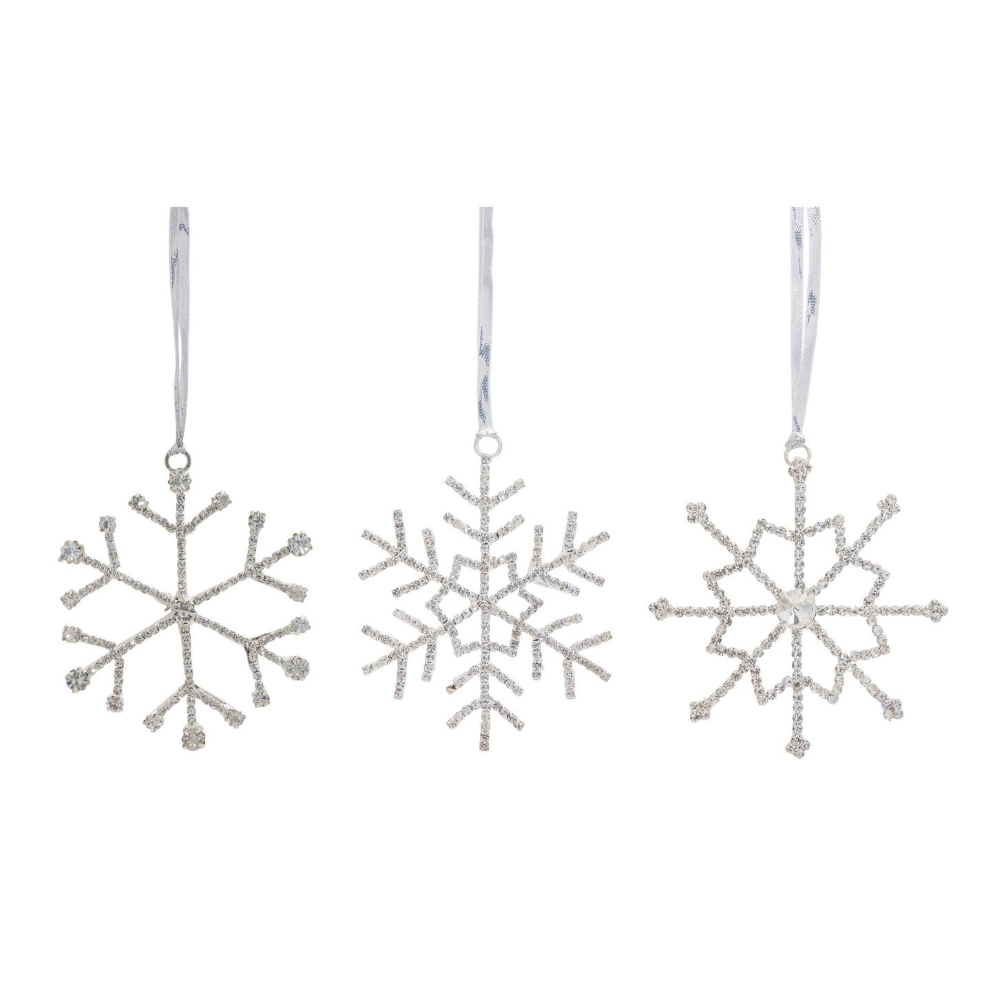 Jeweled Metal Snowflake with Ribbon Hanger (Set of 12)