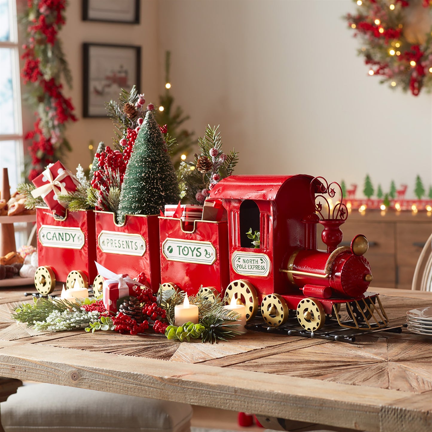 Metal Toy Train on Track Display 37"L