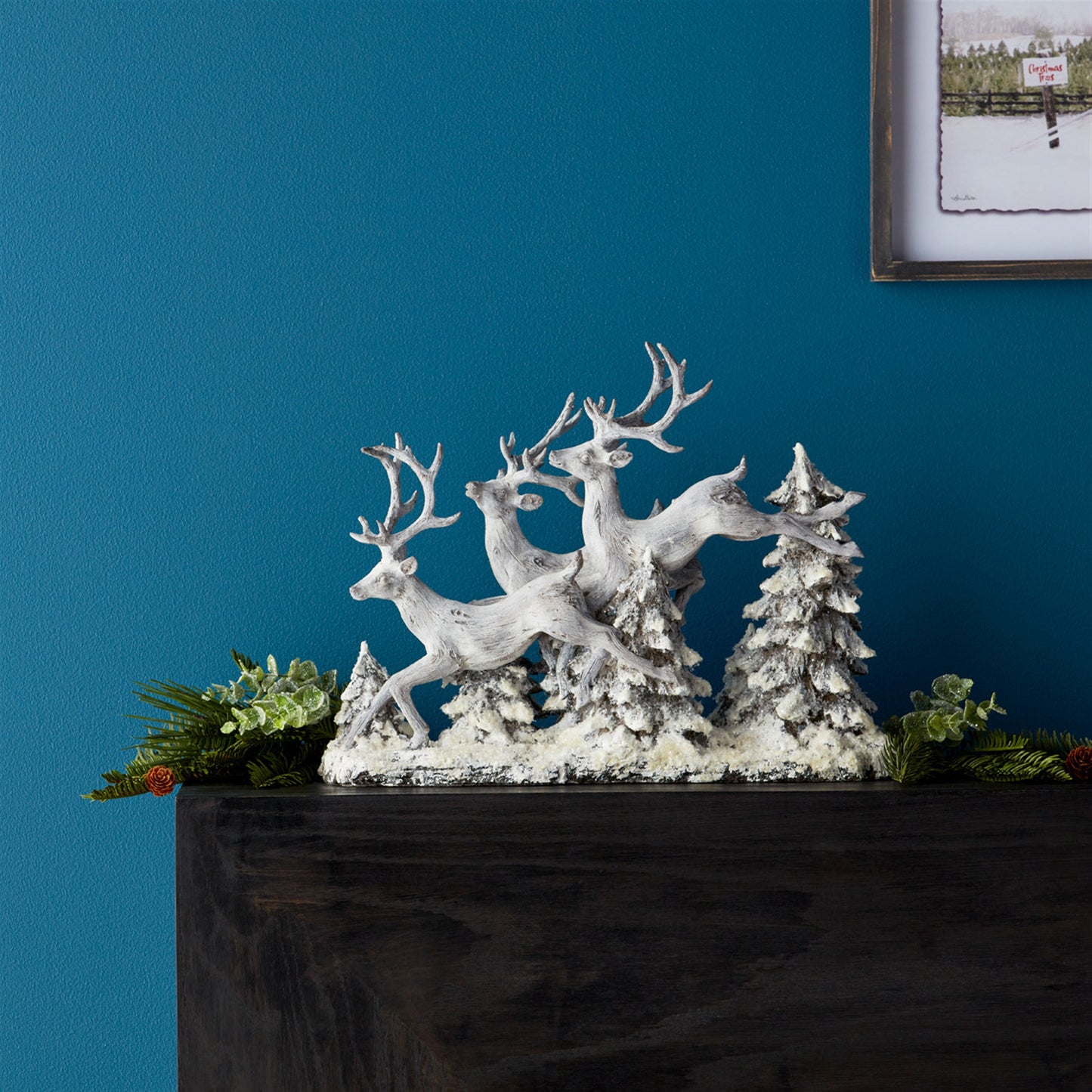 Snowy Deer and Trees Tabletop Display 16"L