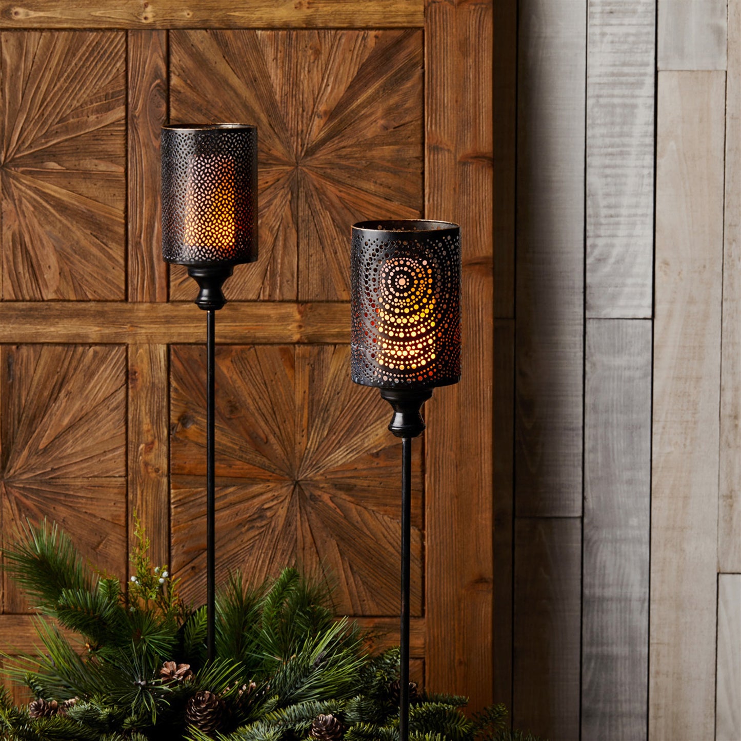 Black Punched Metal Candle Holder Garden Stake (Set of 4)