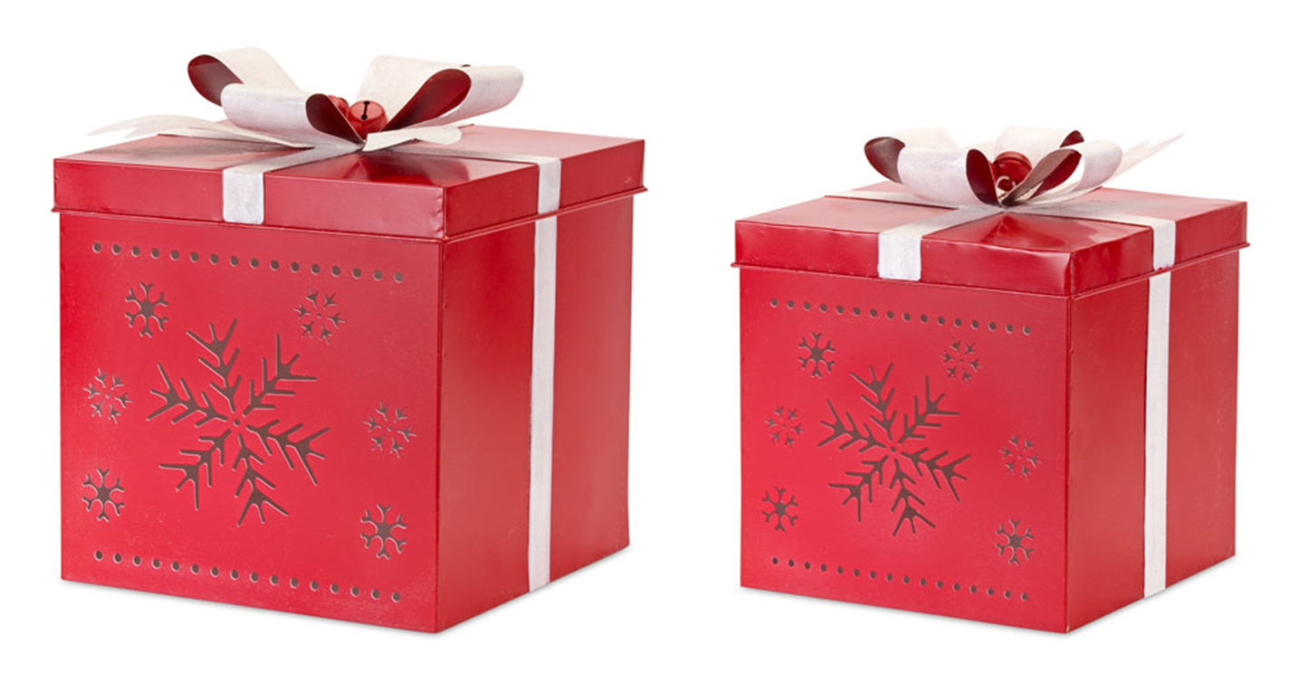 Metal Present Decor with Nordic Snowflake Cut Out (Set of 2)