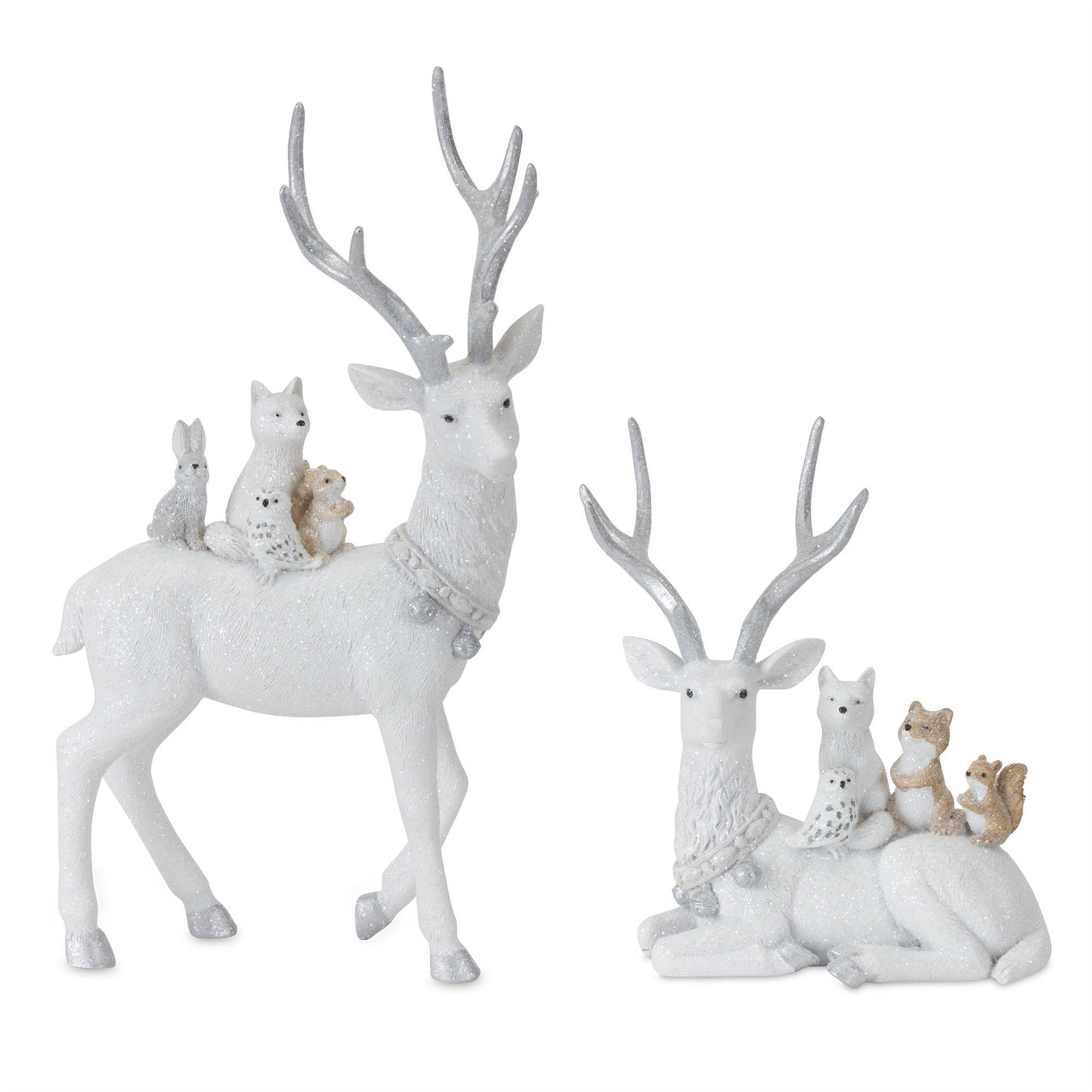 Winter Deer with Woodland Friends Figurine (Set of 2)