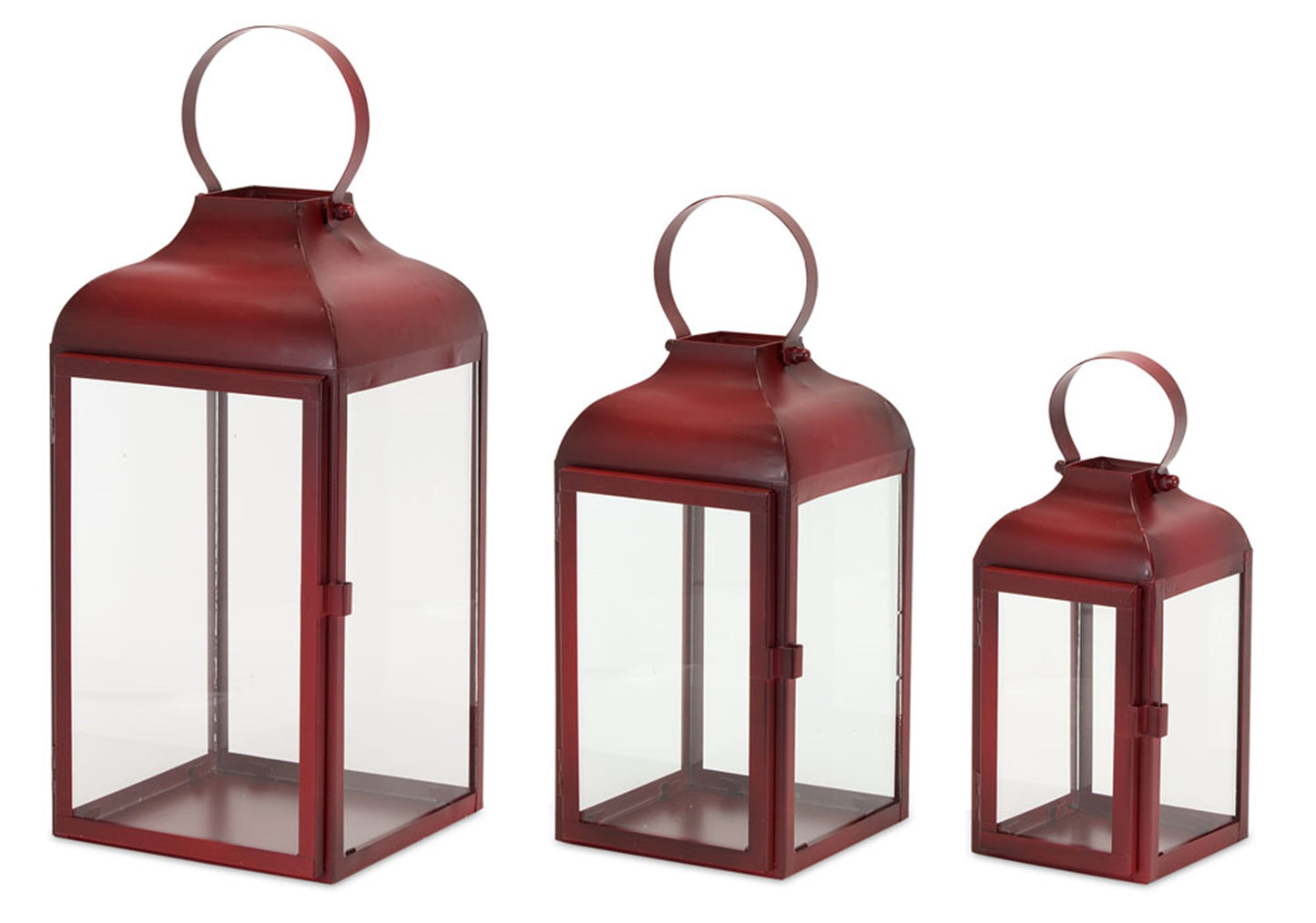 Modern Red Metal Lantern (Set of 3)