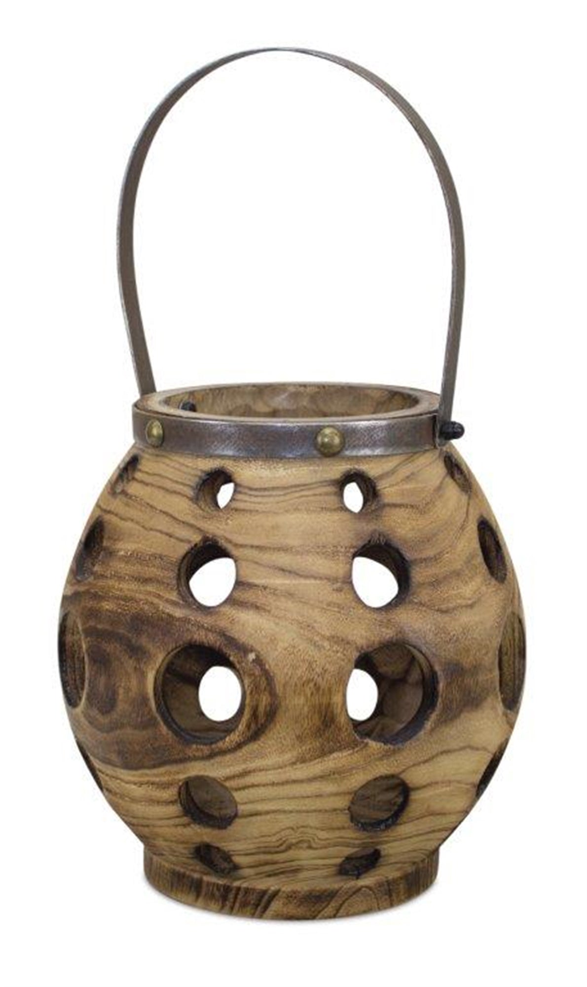 Natural Wood Lantern with Steel Handle 17.5"H