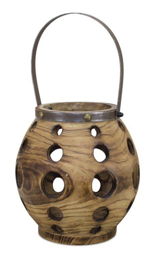 Natural Wood Lantern with Steel Handle 17.5"H