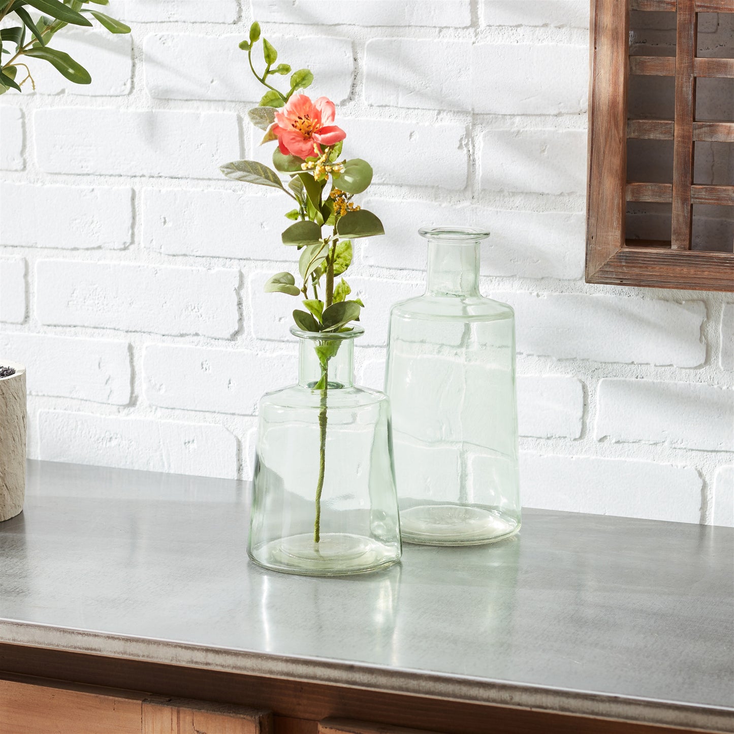 Sage Green Glass Bottle Vase (Set of 2)