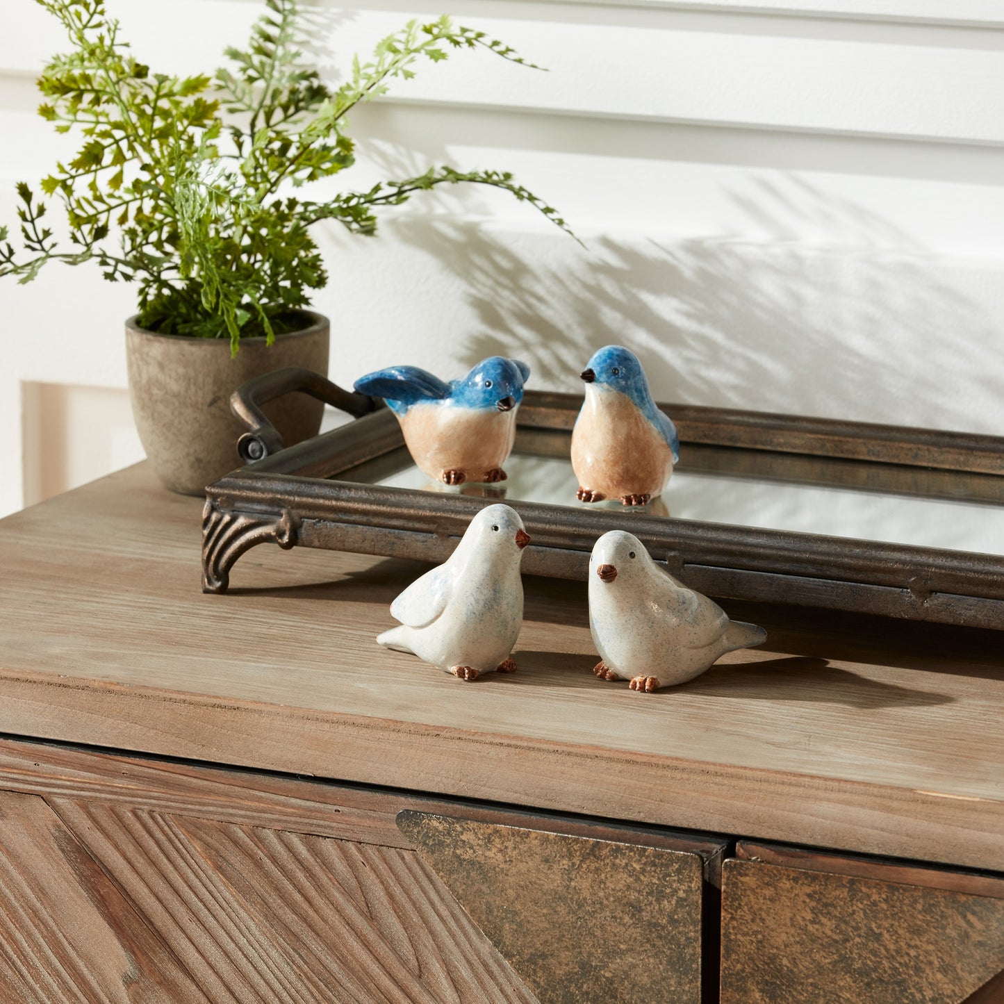 Blue Birds Sitting Figurine (Set of 4)