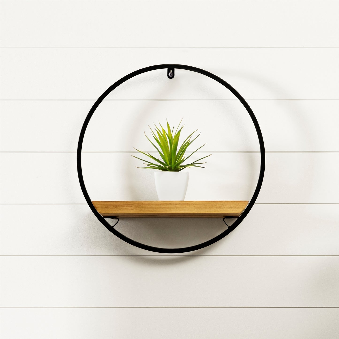 Wood Circle Shelf in Metal Frame 17.5"D