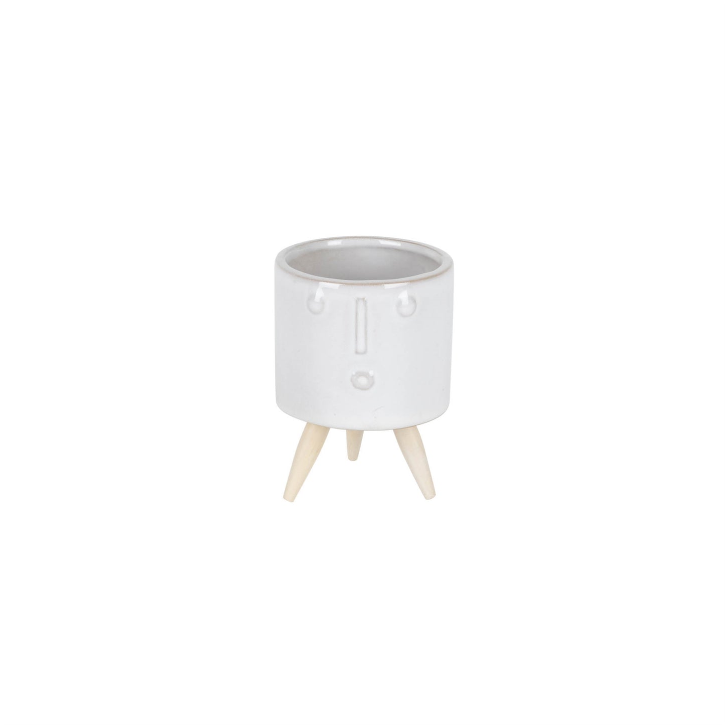 Porcelain Face Planter with Wooden Legs (Set of 3)