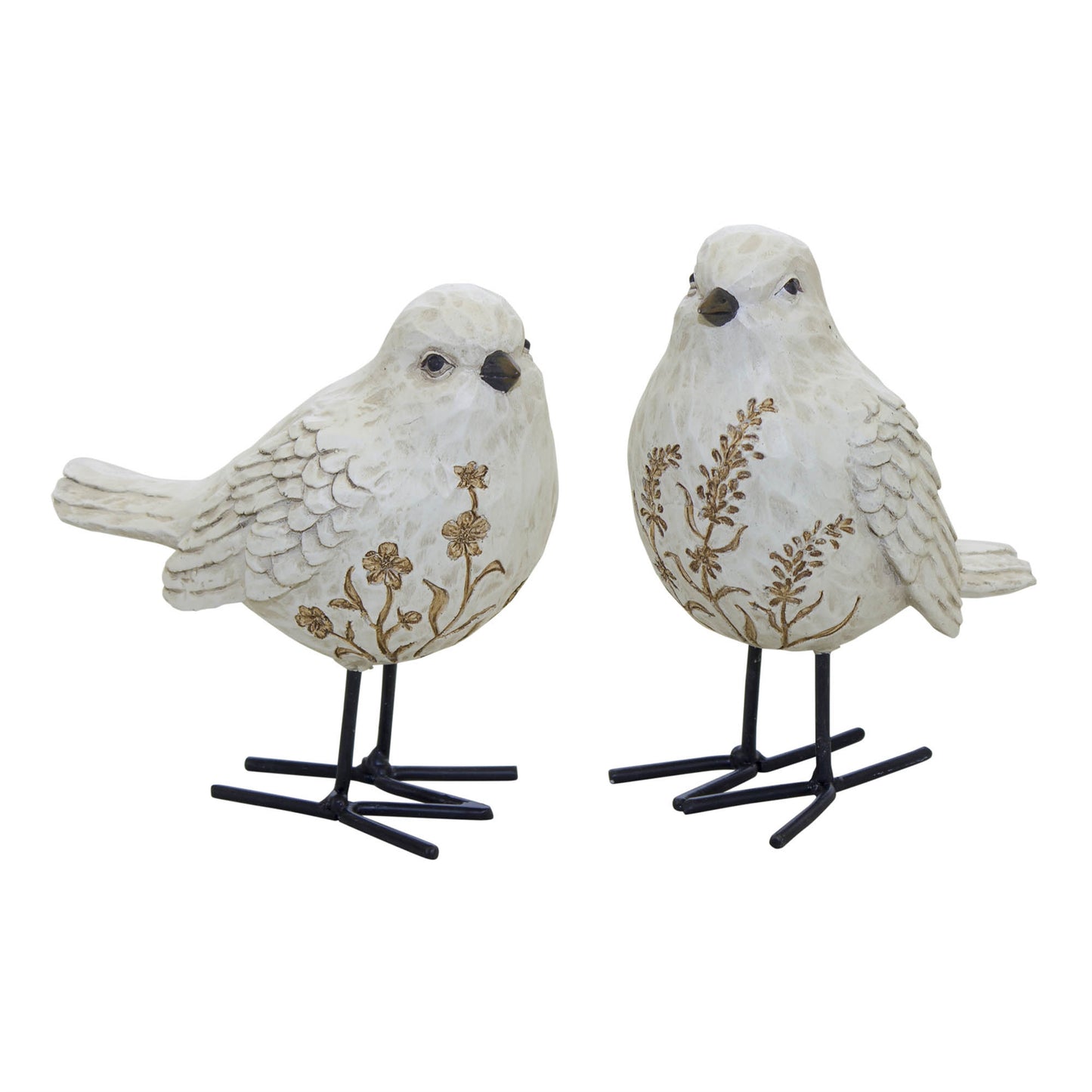 Bird Figurine with Carved Floral Design (Set of 2)