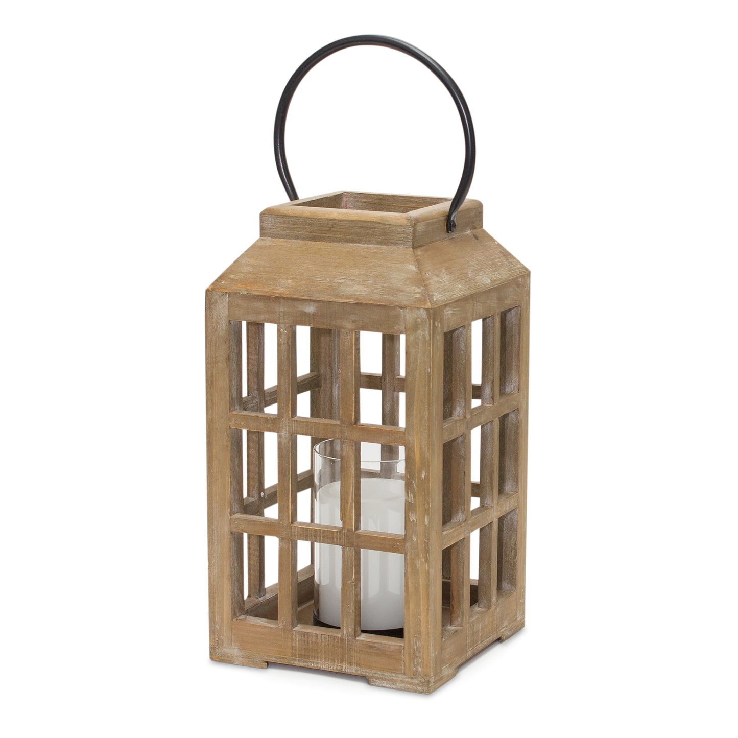 Natural Wooden Lantern with Glass Hurricane