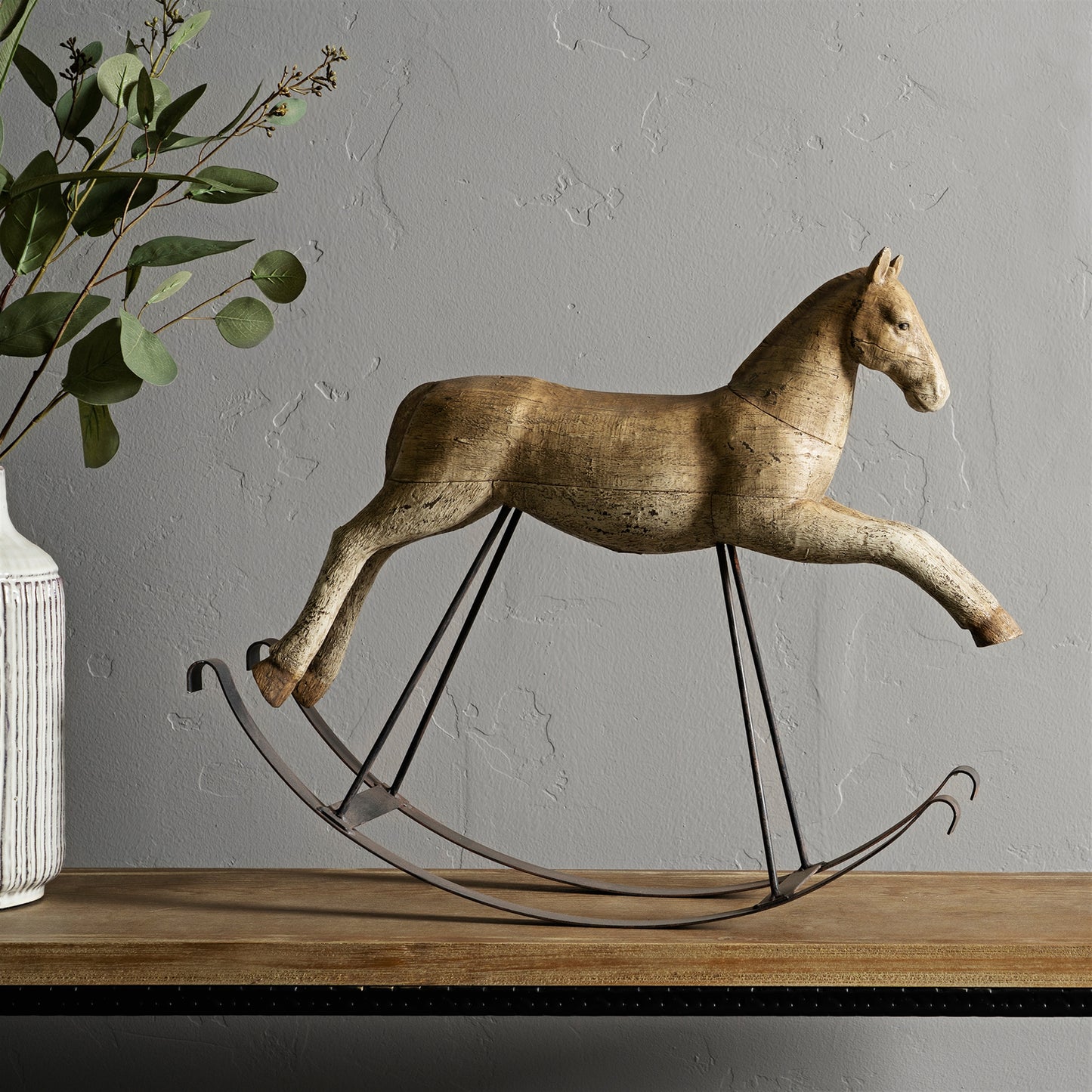 Rustic Rocking Horse Decor with Metal Stand 22.25"L