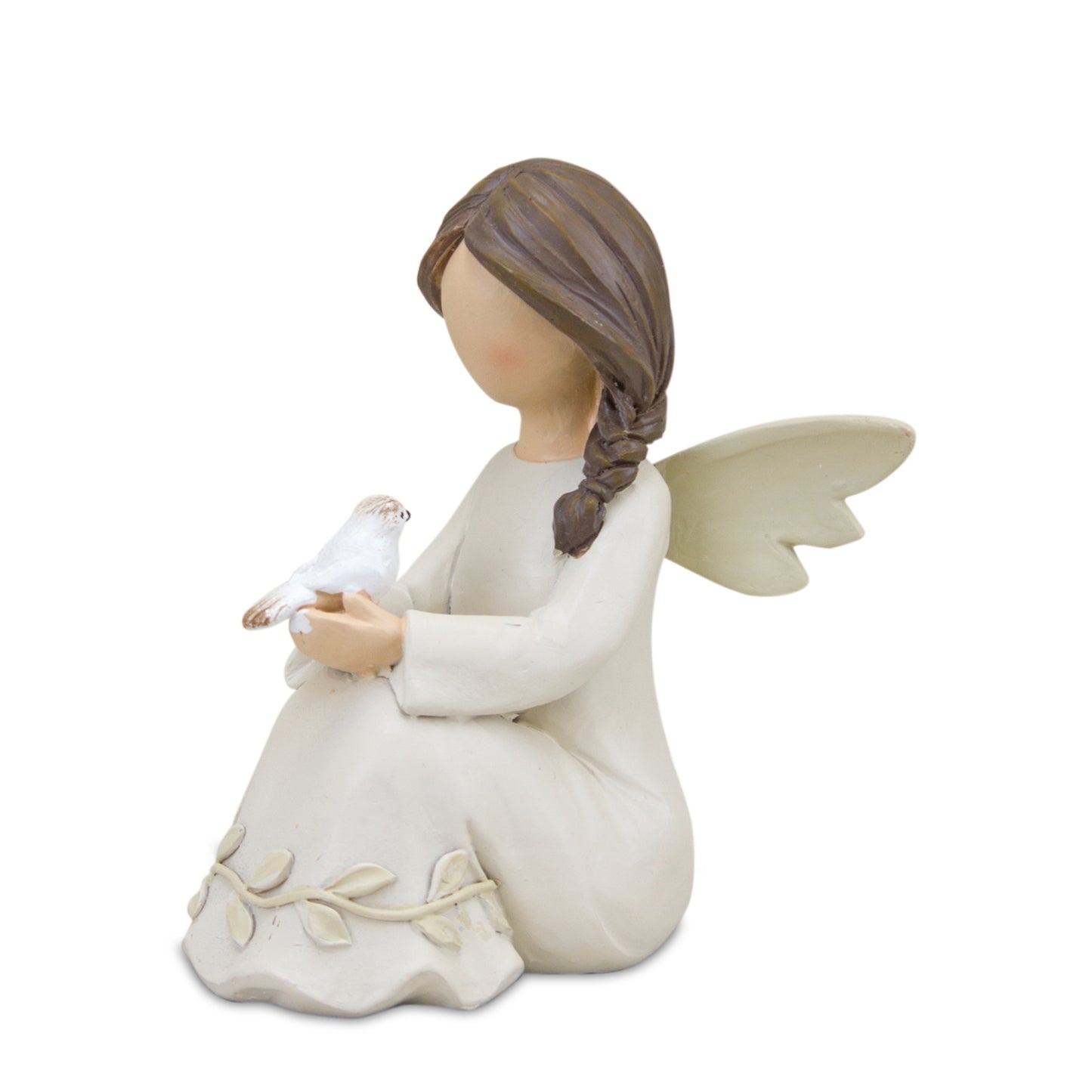 Beige Angel Figurine with Raised Floral Accent (Set of 2)