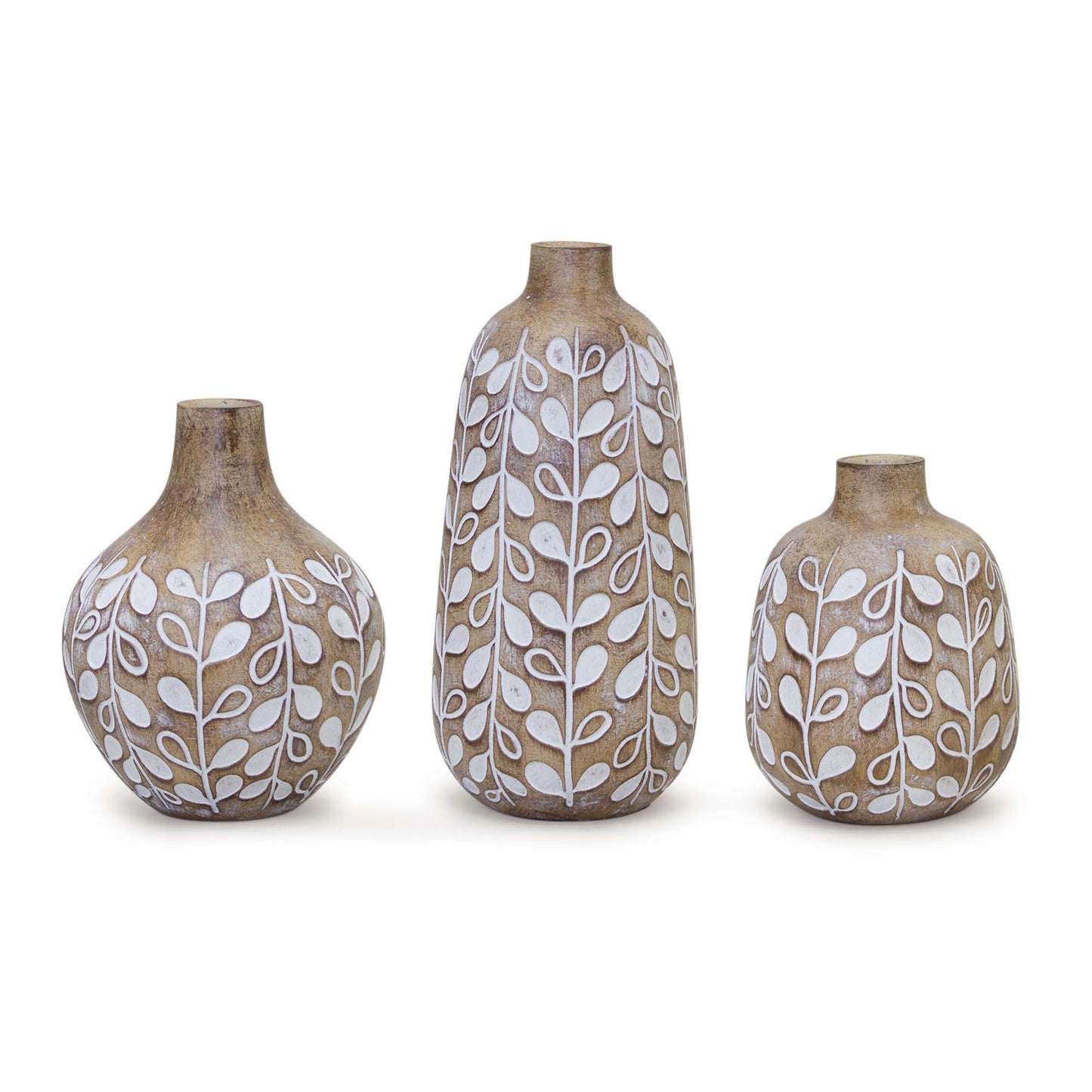 Leaf Print Vase with Wood Design (Set of 3)
