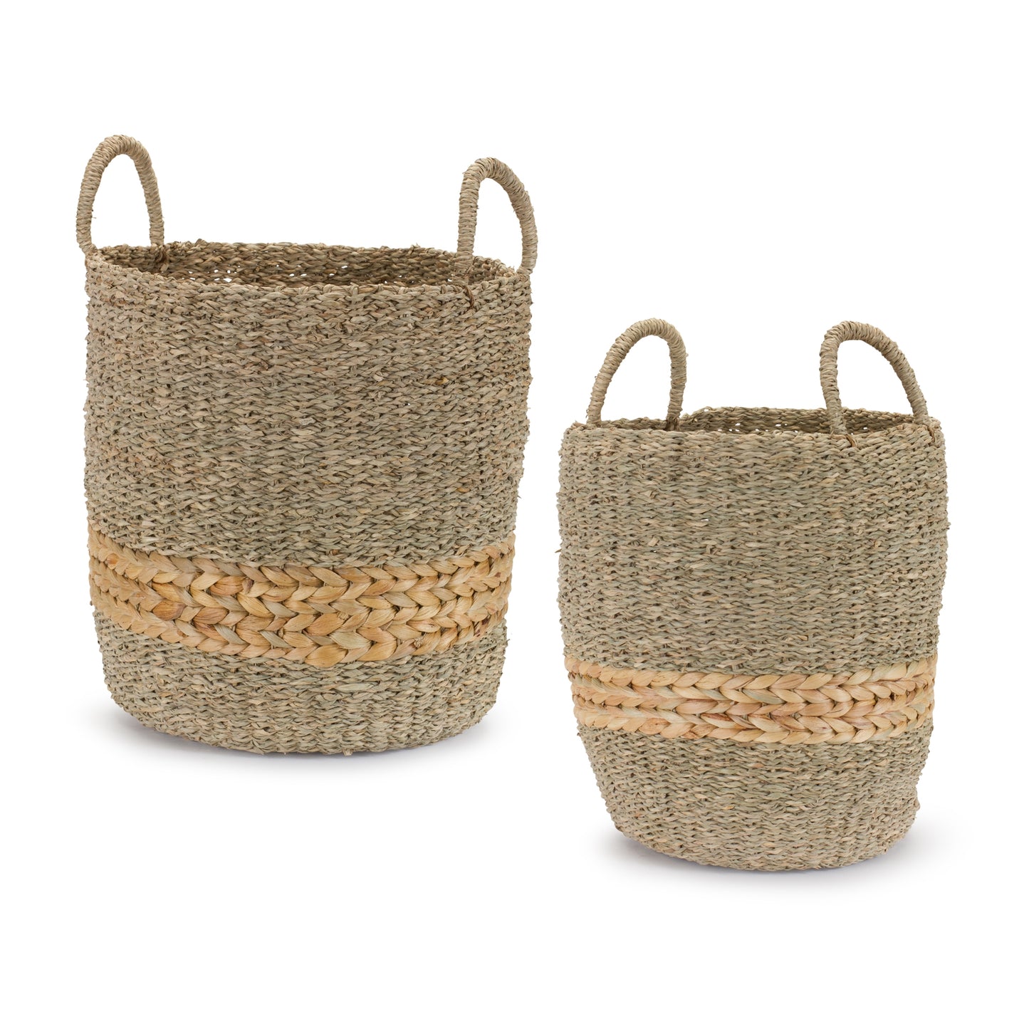 Woven Seagrass Basket with Wicker Accent (Set of 2)