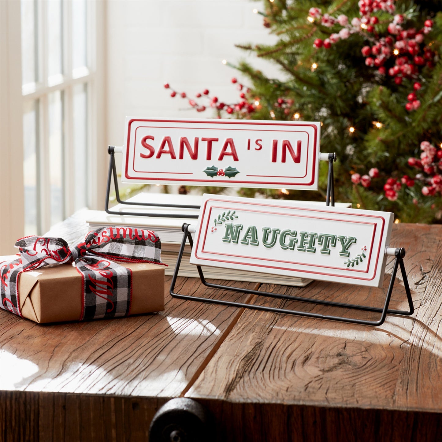 Reversible Christmas Sentiment Metal Table Sign (Set of 2)