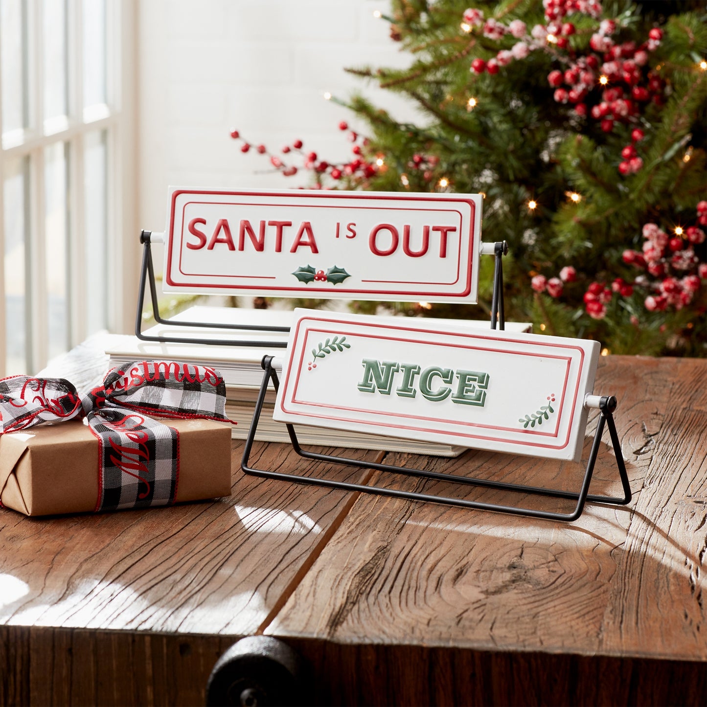 Reversible Christmas Sentiment Metal Table Sign (Set of 2)