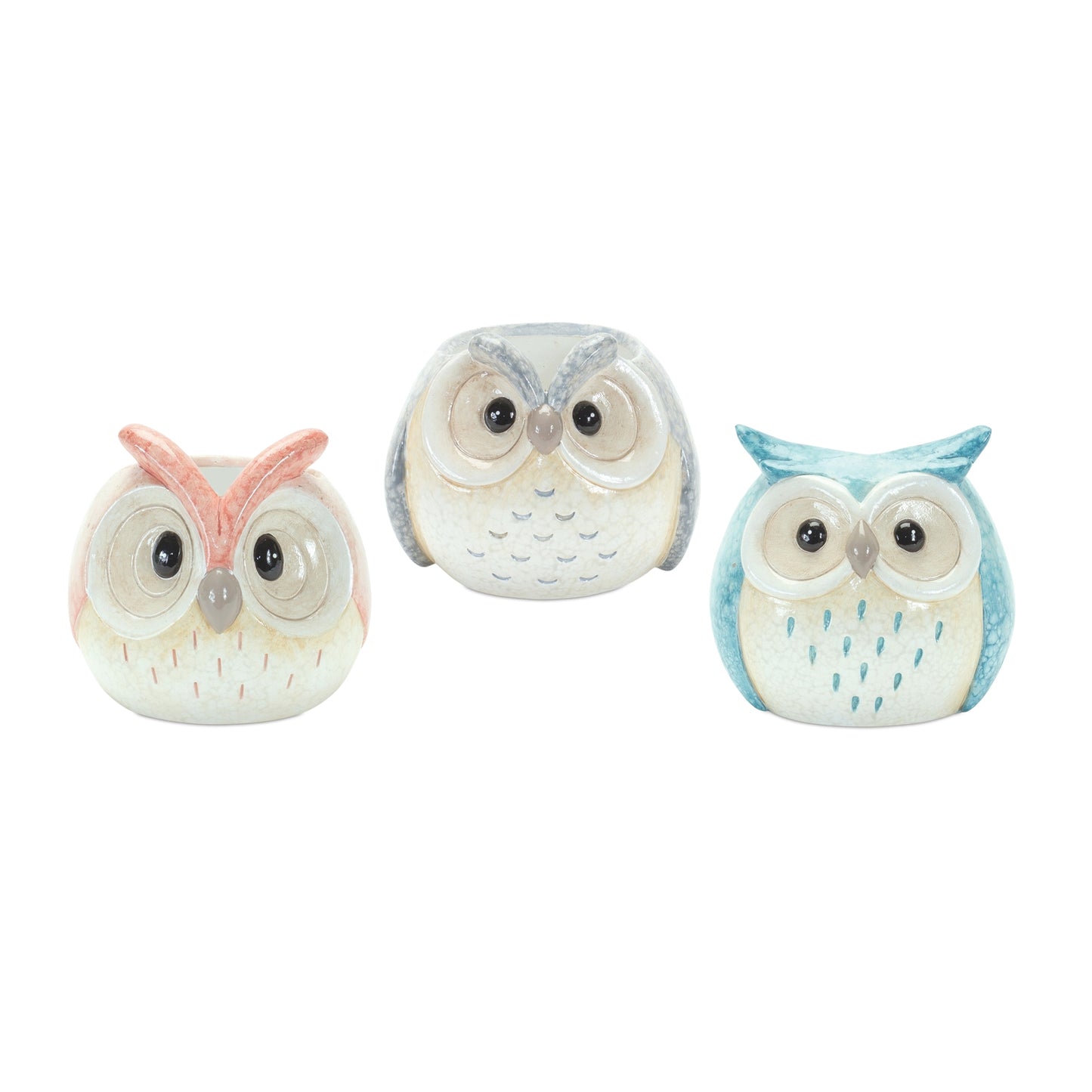 Whimsical Pastel Terra Cotta Owl Figurine (Set of 3)
