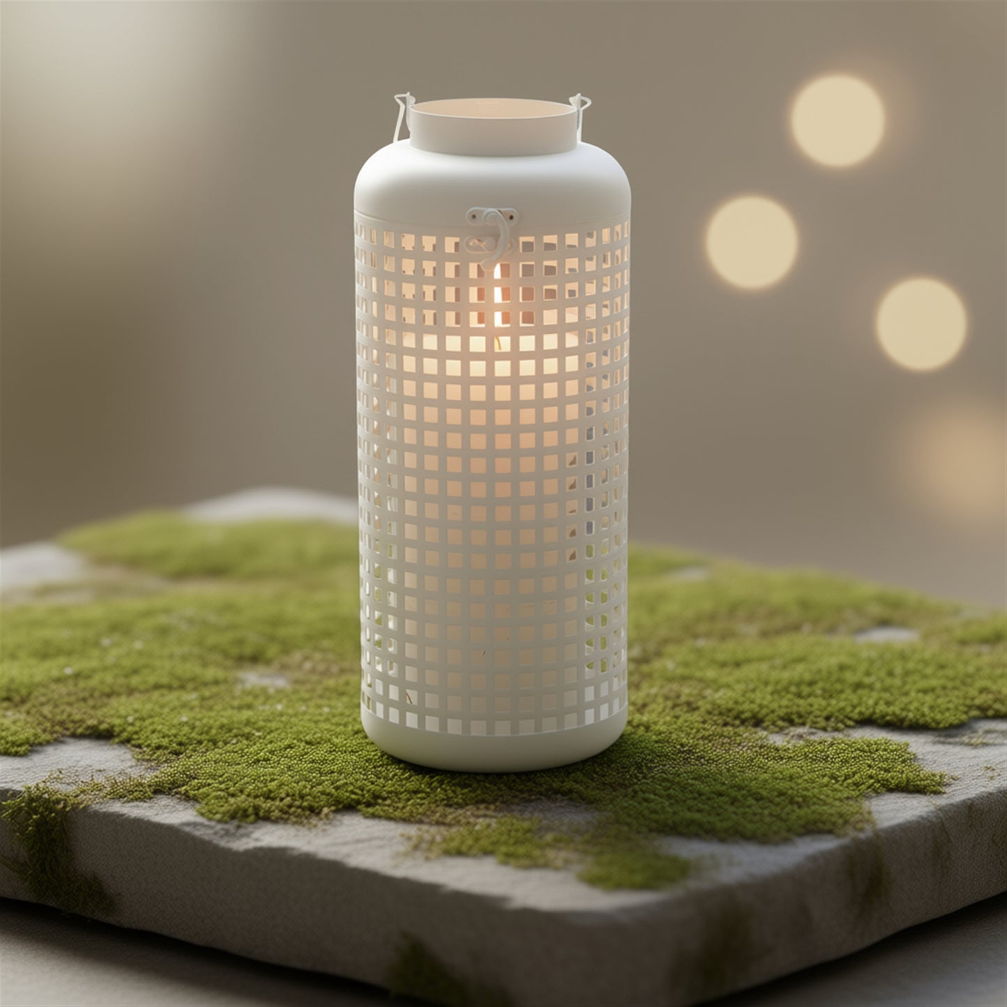 White Punched Metal Candle Holder