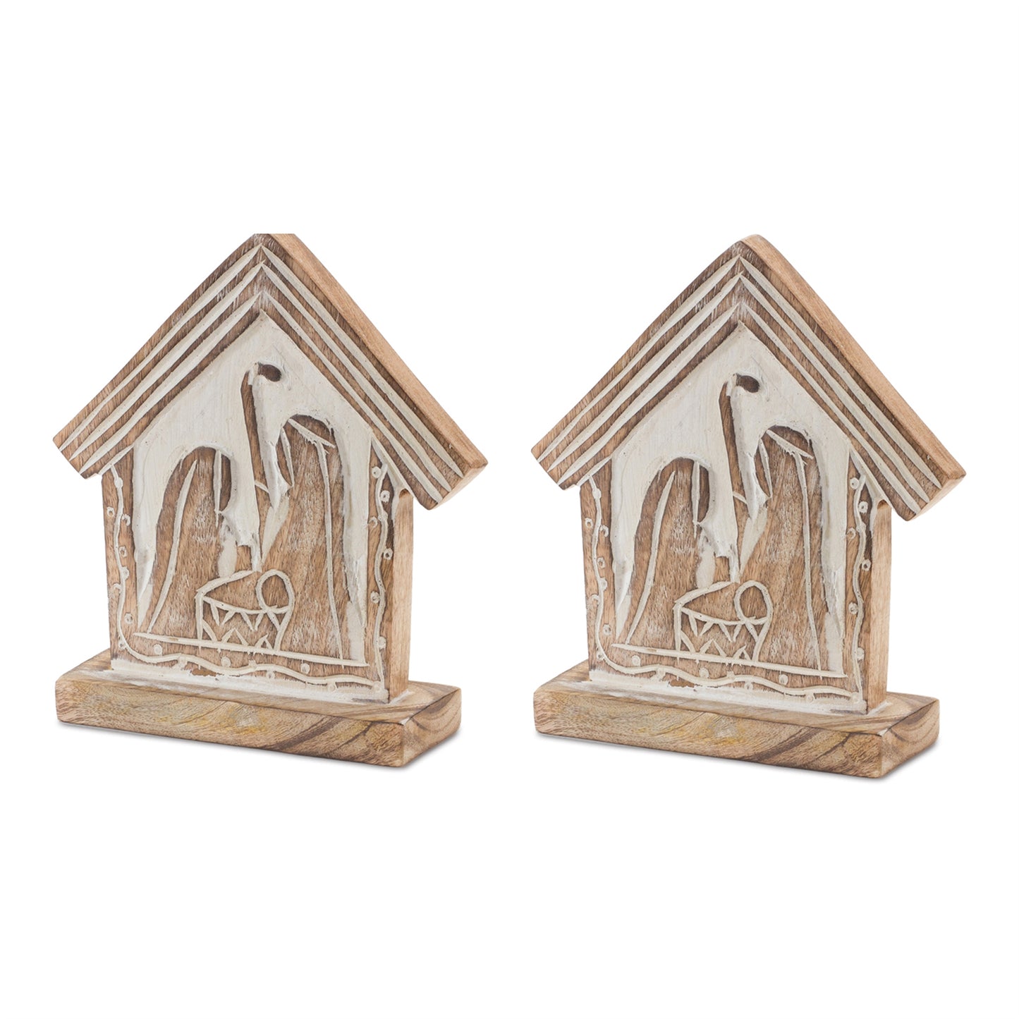 Wood Carved Nativity Barn (Set of 2)