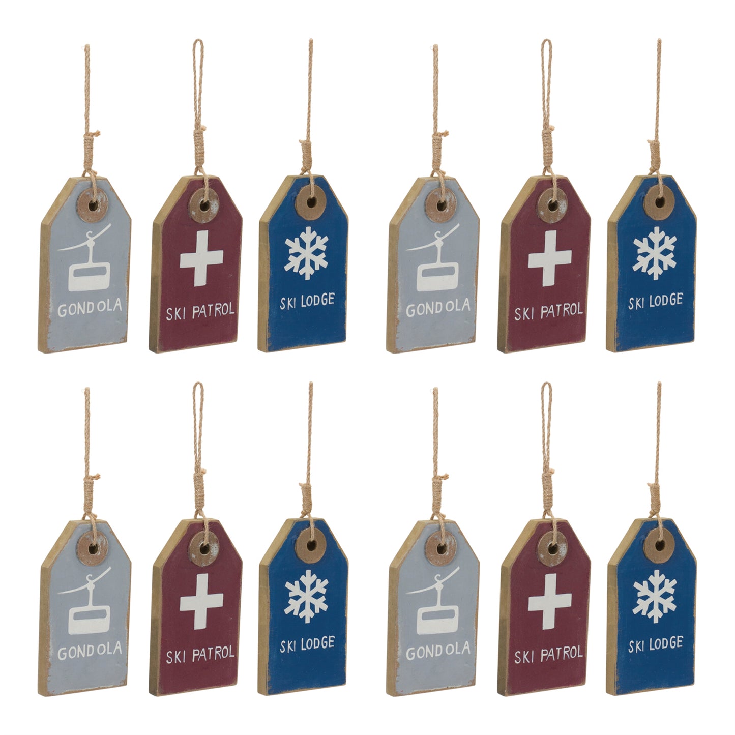 Wood Ski Tag Ornament (Set of 12)