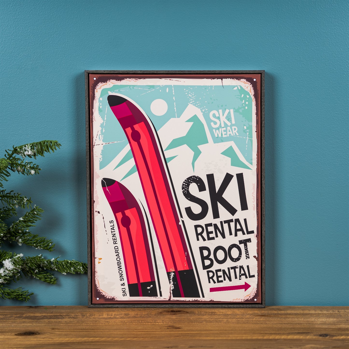Framed Ski Lodge Wall Sign 15.5"H