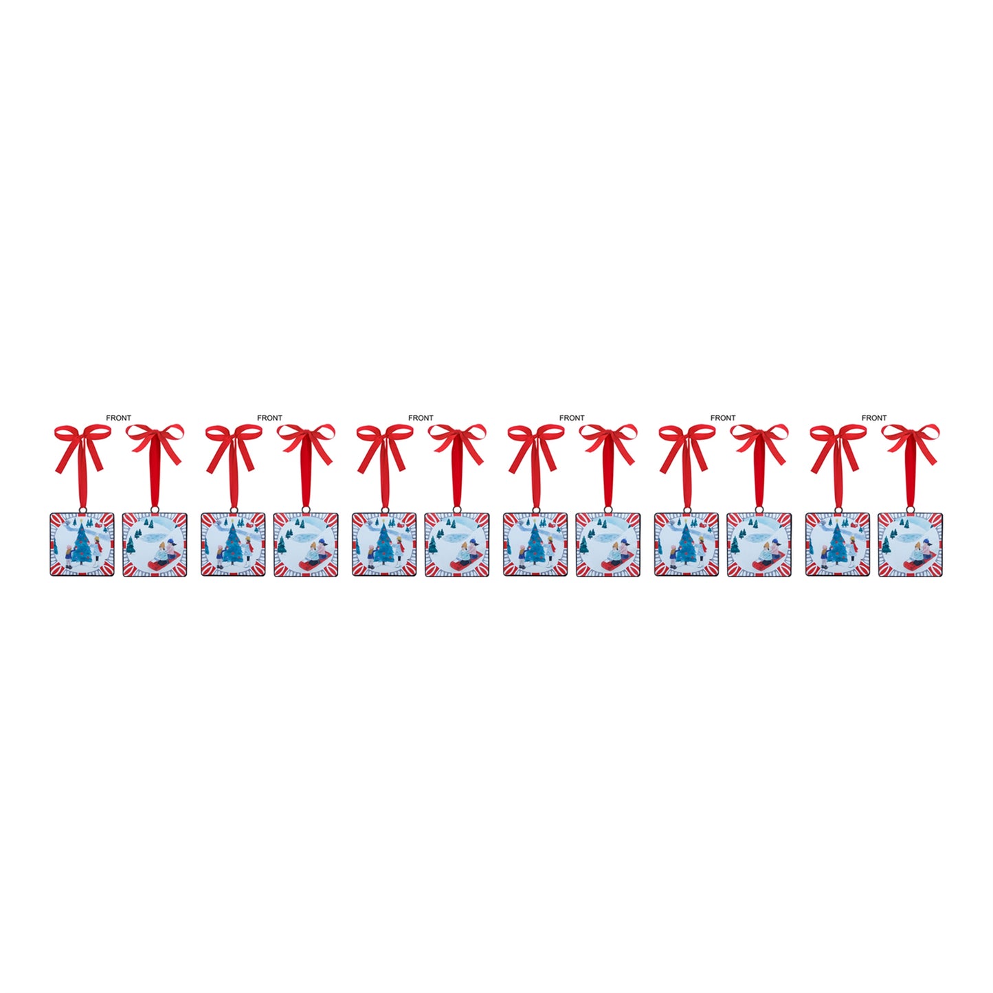 Sledding and Christmas Tree Ornament (Set of 12)