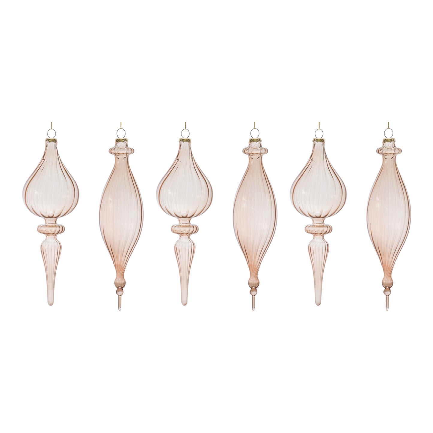 Ribbed Glass Finial Ornament (Set of 6)