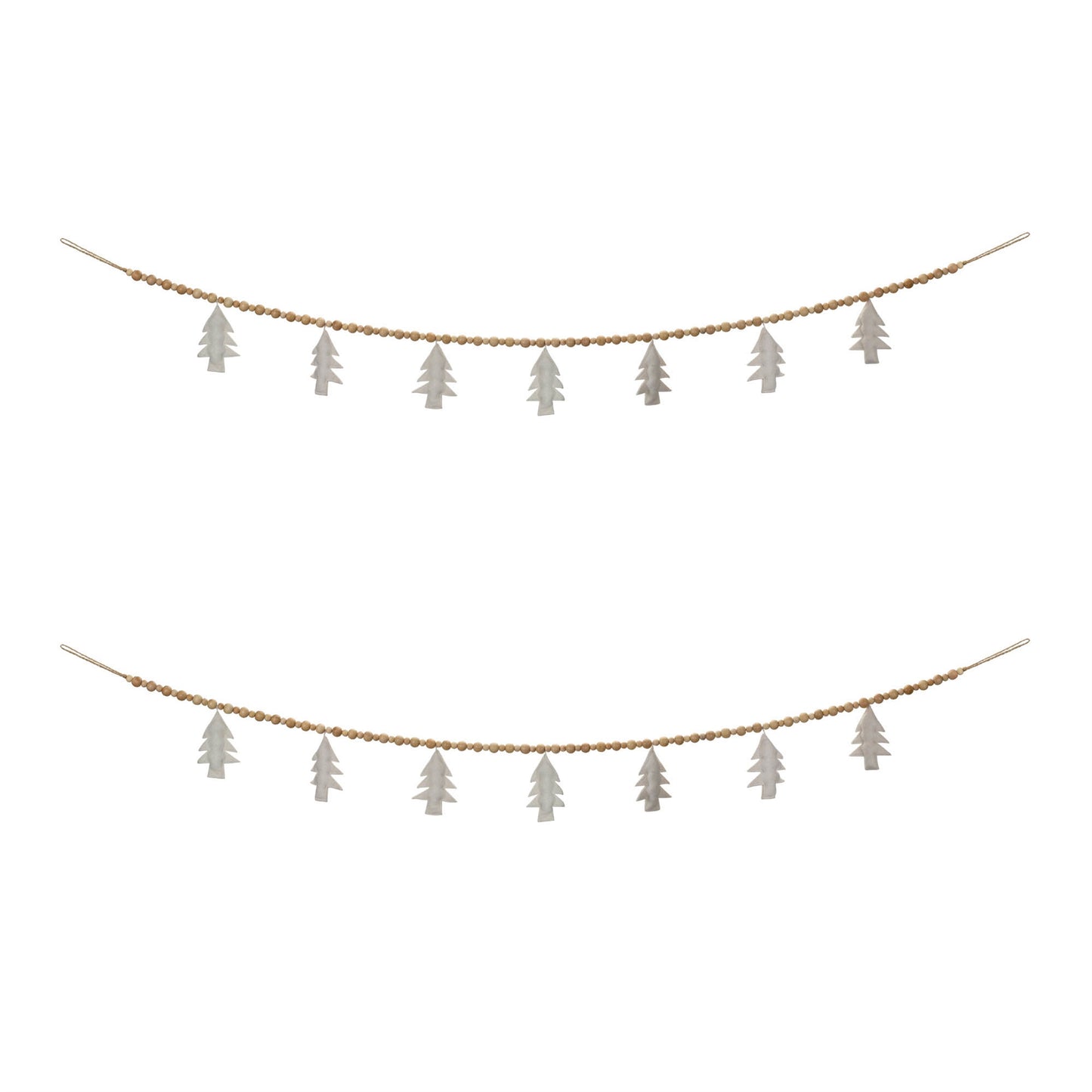 Wood Beaded Wool Tree Garland (Set of 2)