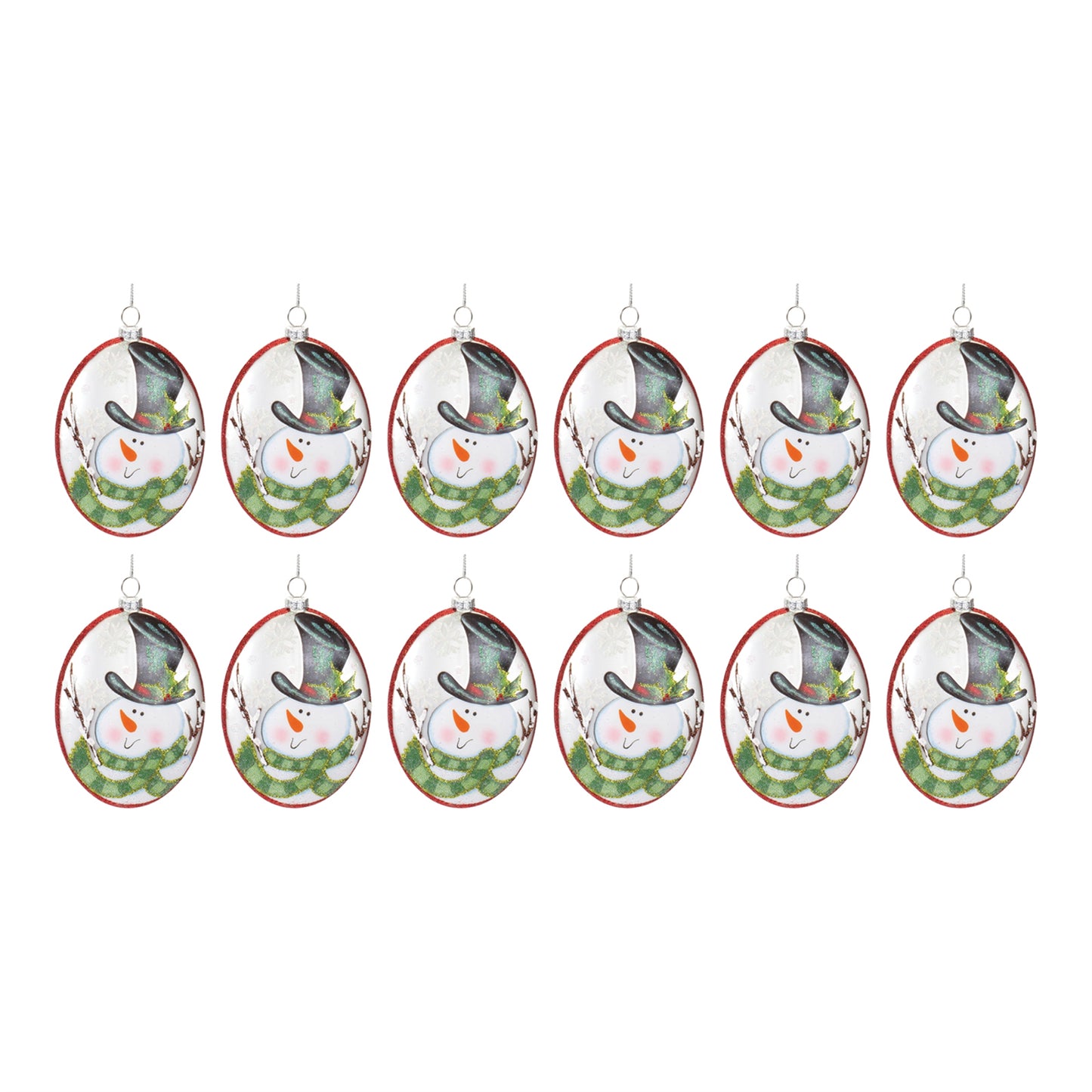 Glass Snowman Disc Ornament (Set of 12)