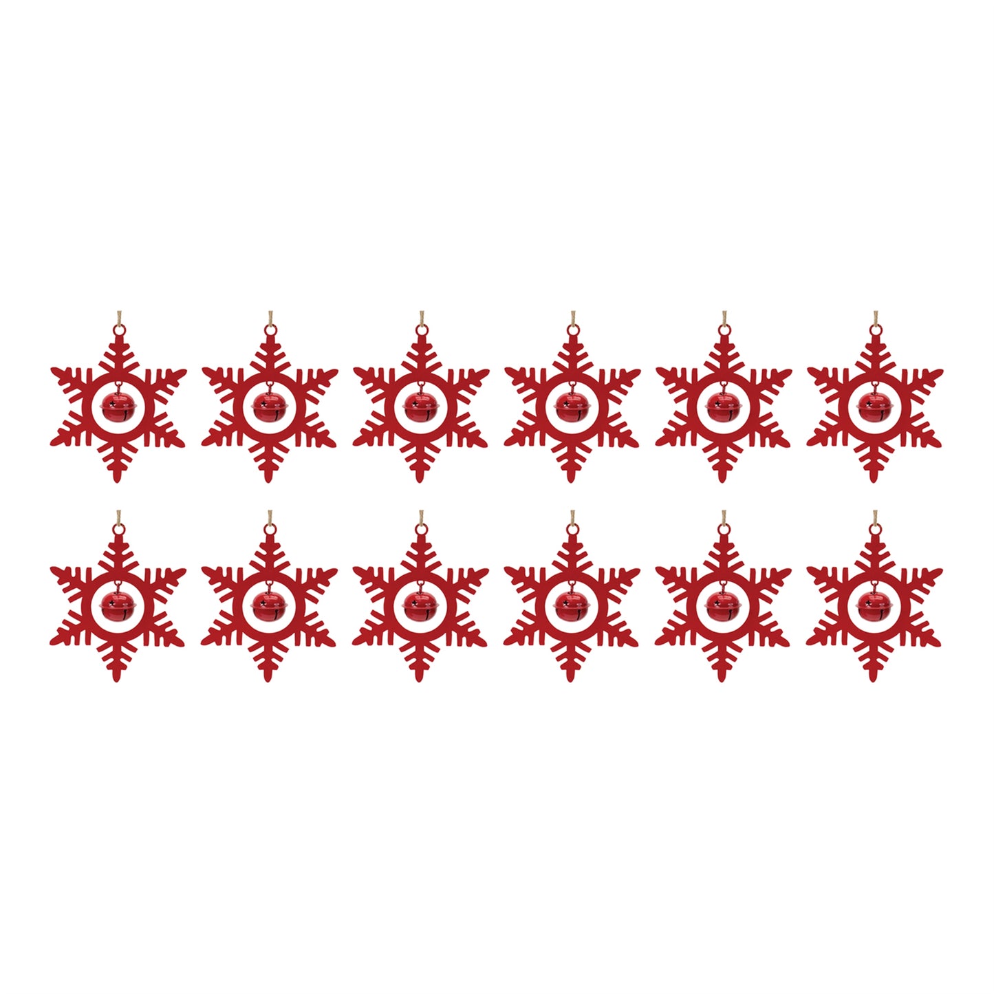 Metal Snowflake with Bell Ornament (Set of 12)