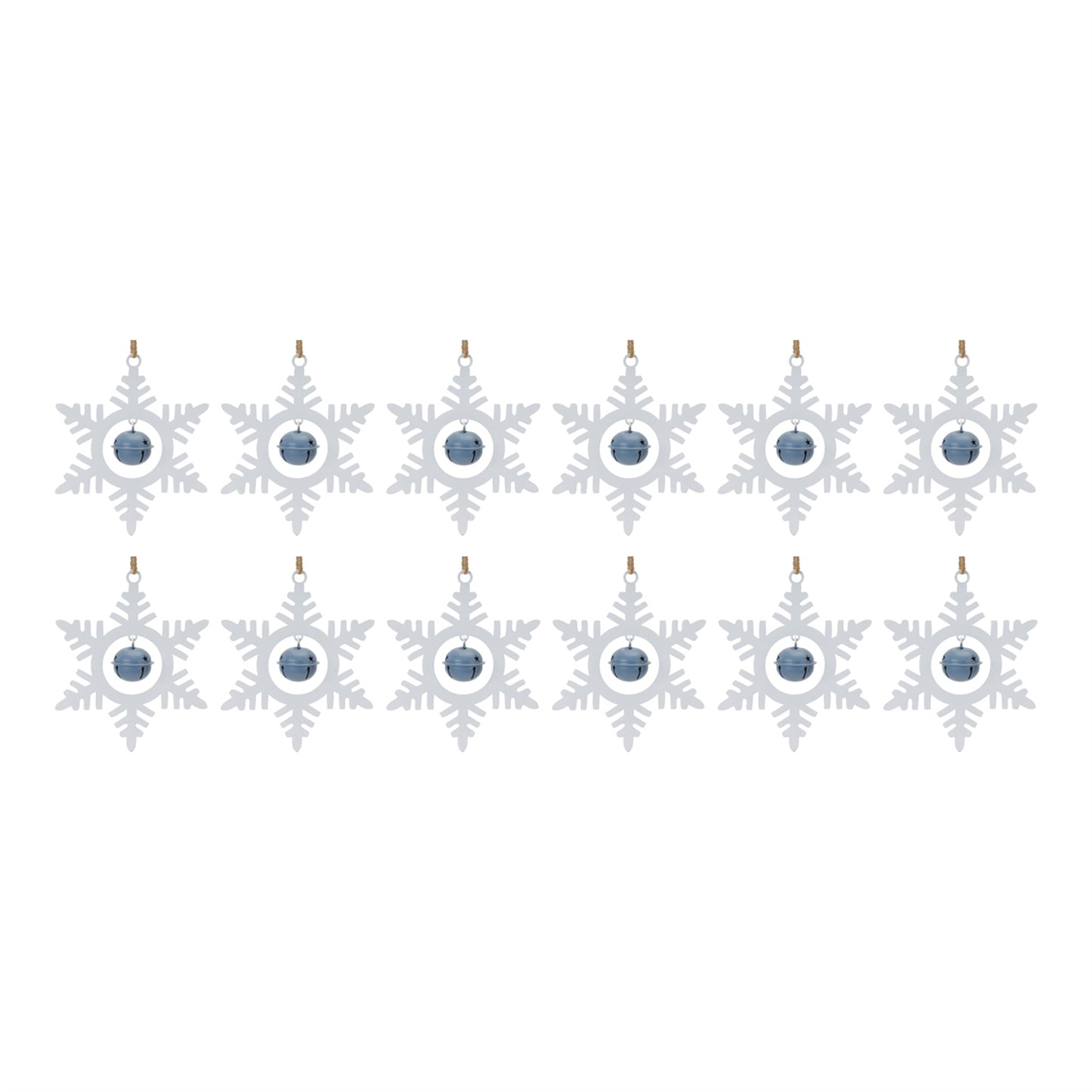 Metal Snowflake with Bell Ornament (Set of 12)