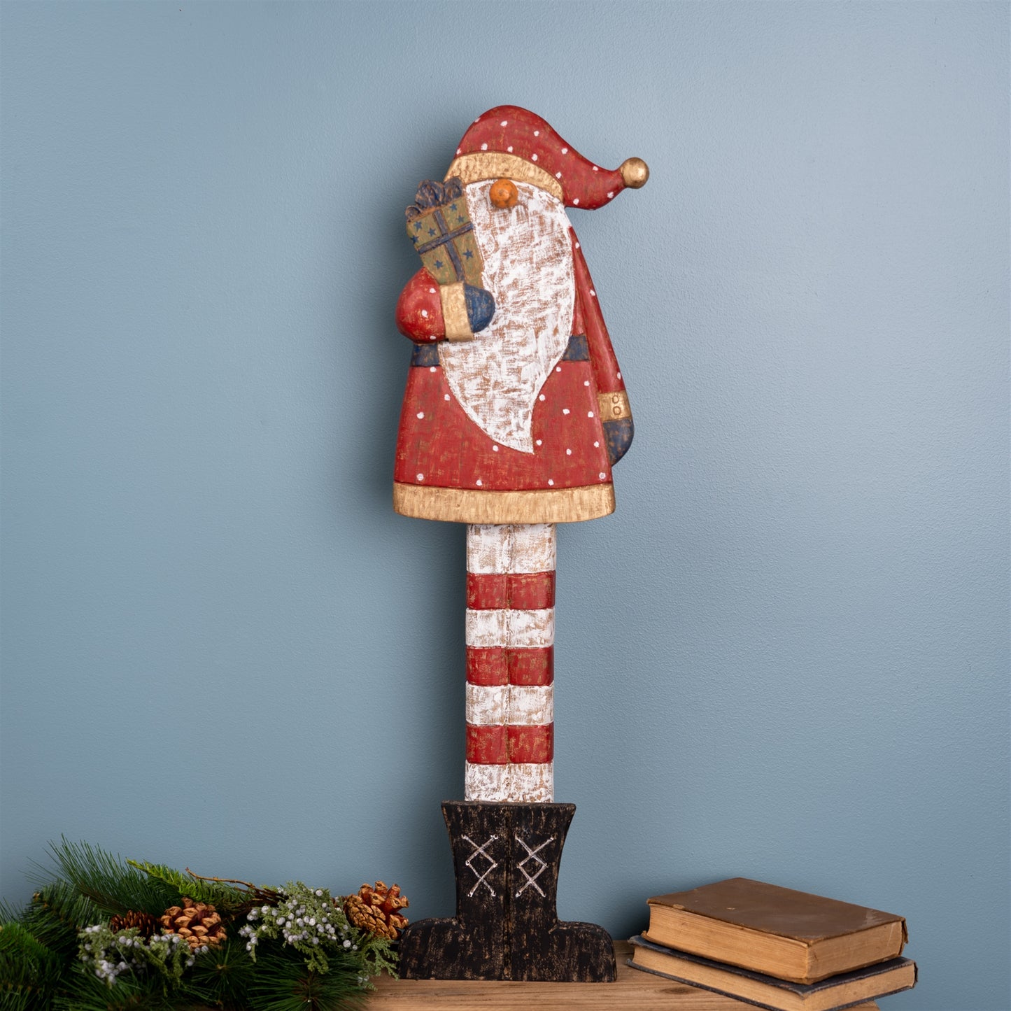 Tall Wooden Santa with Presents 30"H