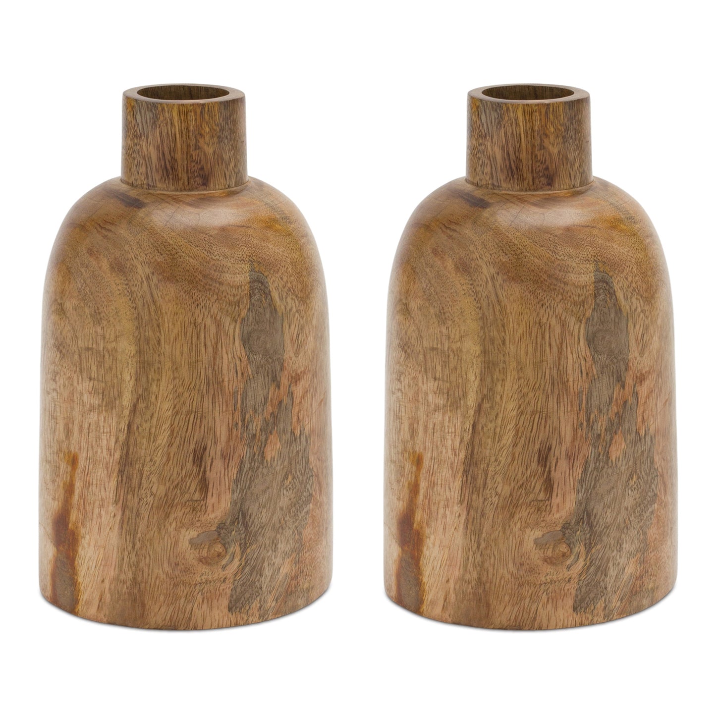 Mango Wood Bottle Vase (Set of 2)