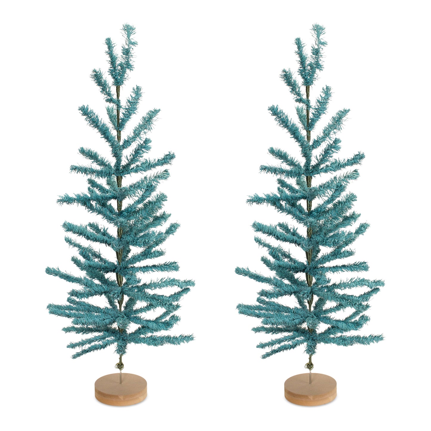 Turquoise Pine Tree with Wood Base (Set of 2)
