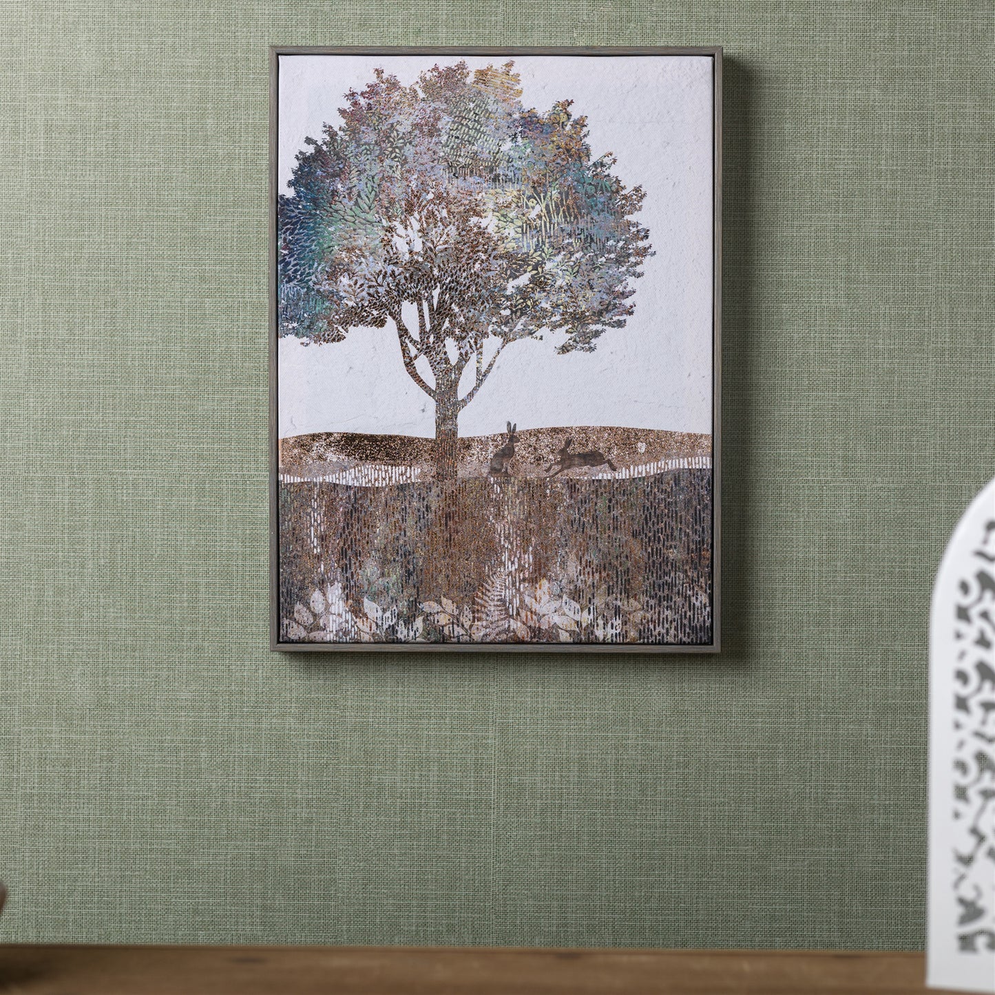 Framed Tree and Rabbit Print 15.5"H