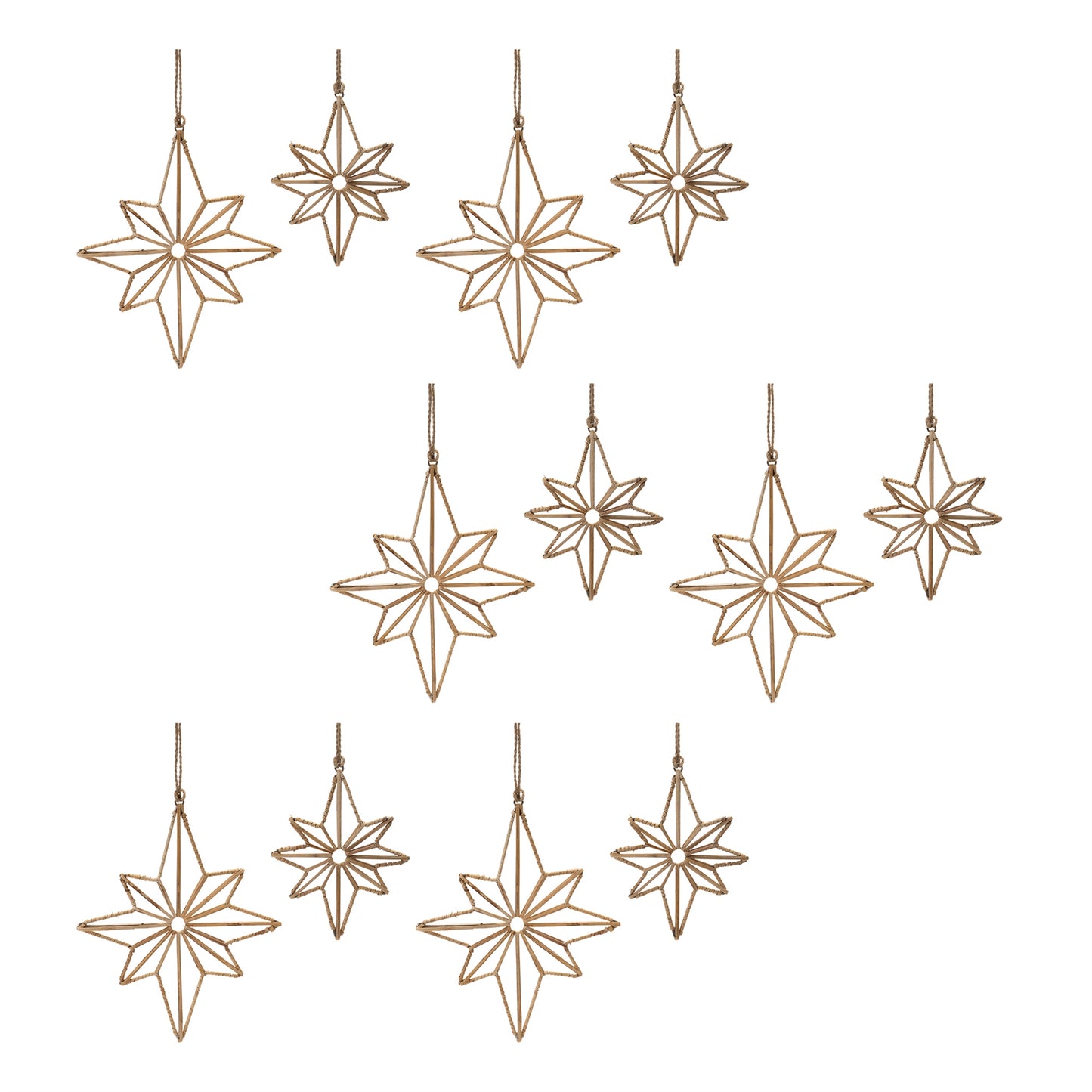 Rattan Wrapped Metal Star Ornament (Set of 12)