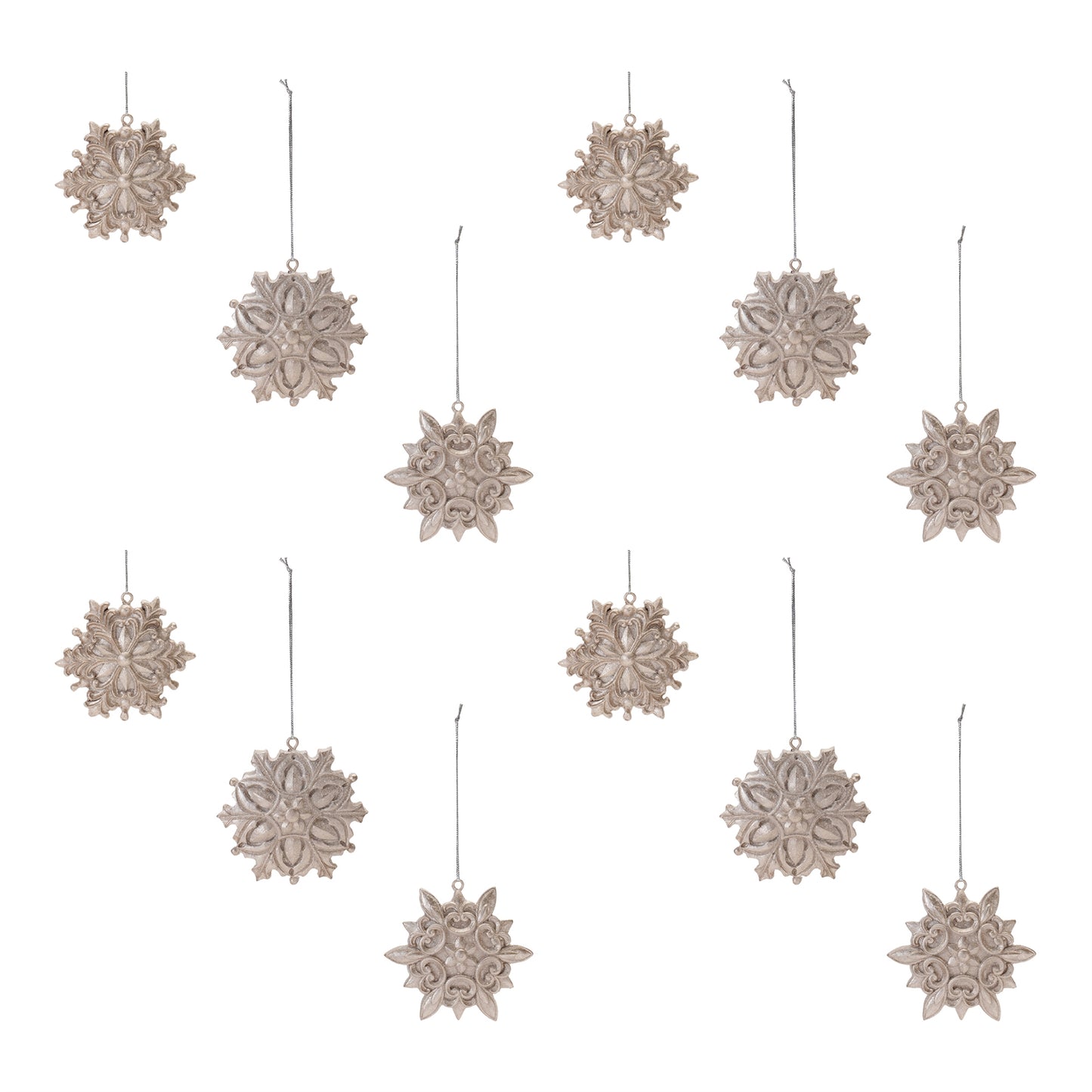 Ornate Champagne Snowflake Ornament (Set of 12)