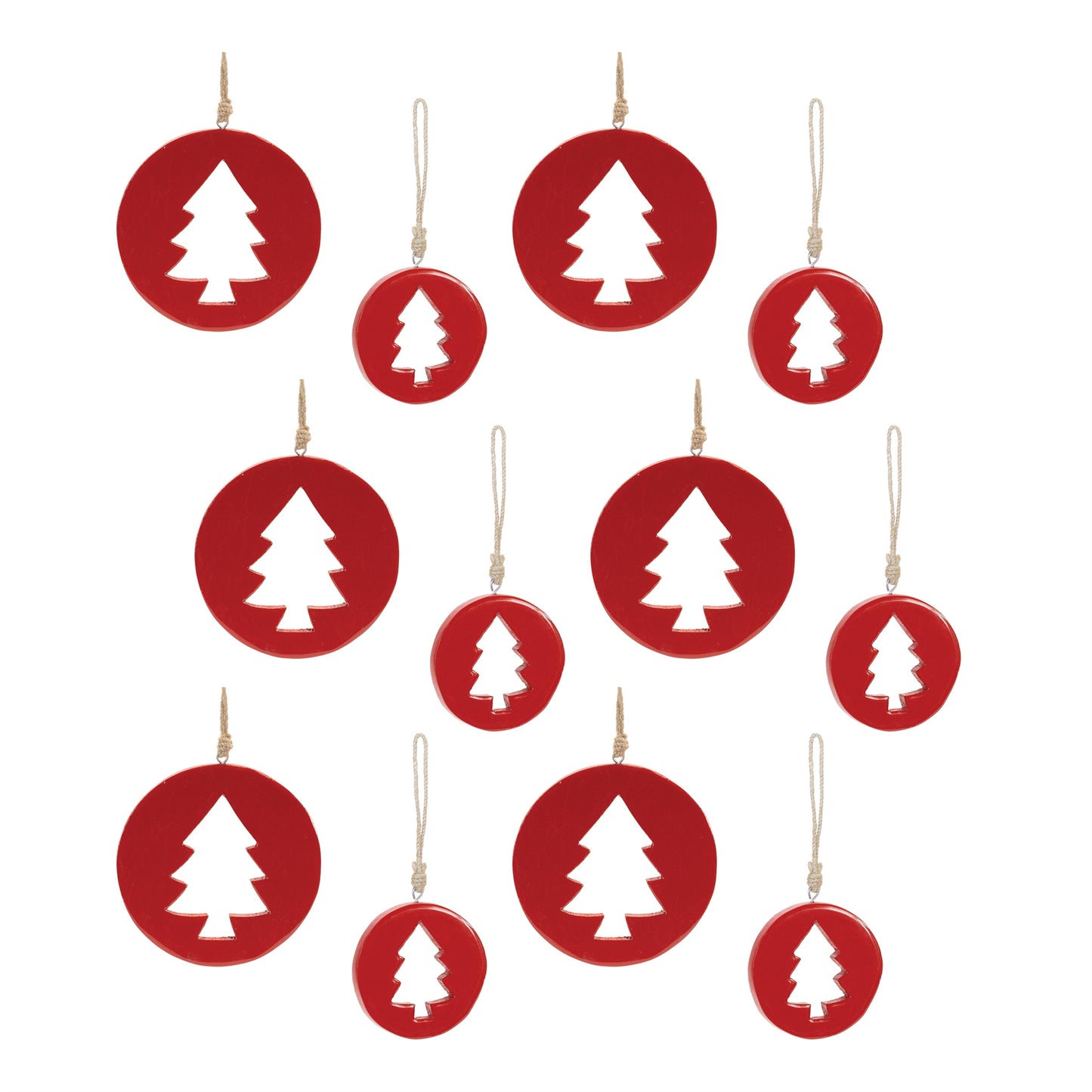 Red Wood Pine Tree Cut-Out Ornament (Set of 12)
