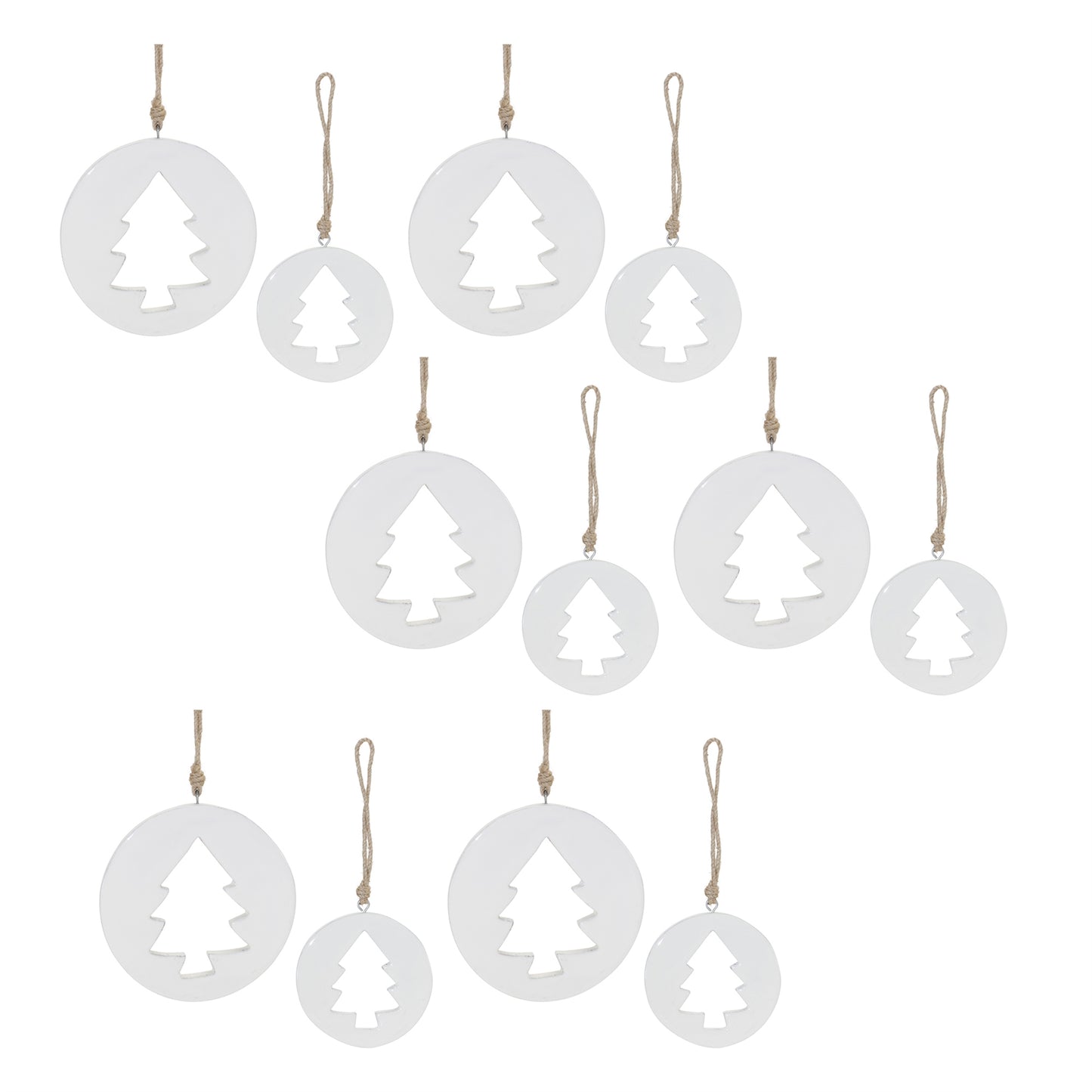 White Wood Pine Tree Cut-Out Ornament (Set of 12)